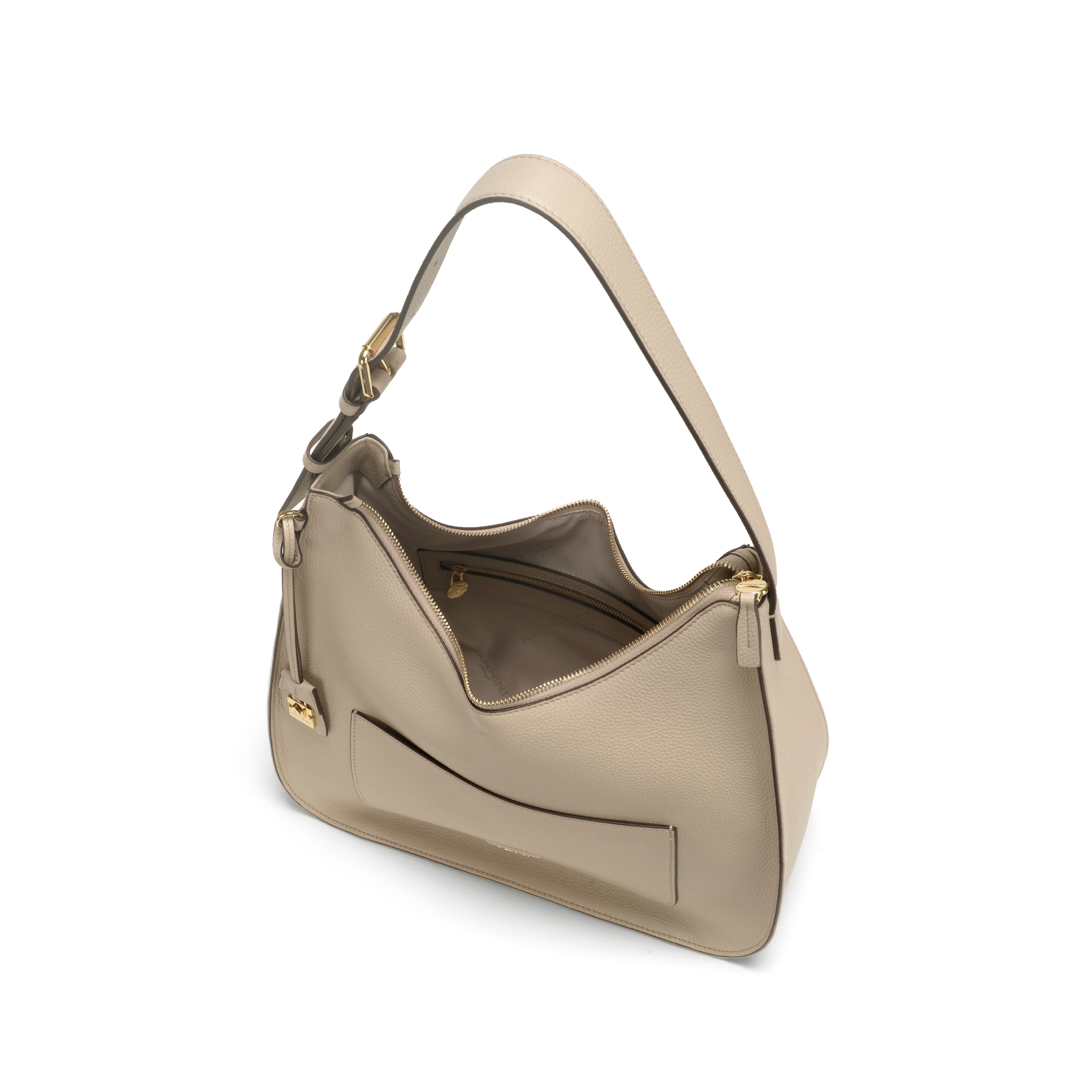 NANNINI borsa secchiello pelle liscia beige chiusura coulisse donna