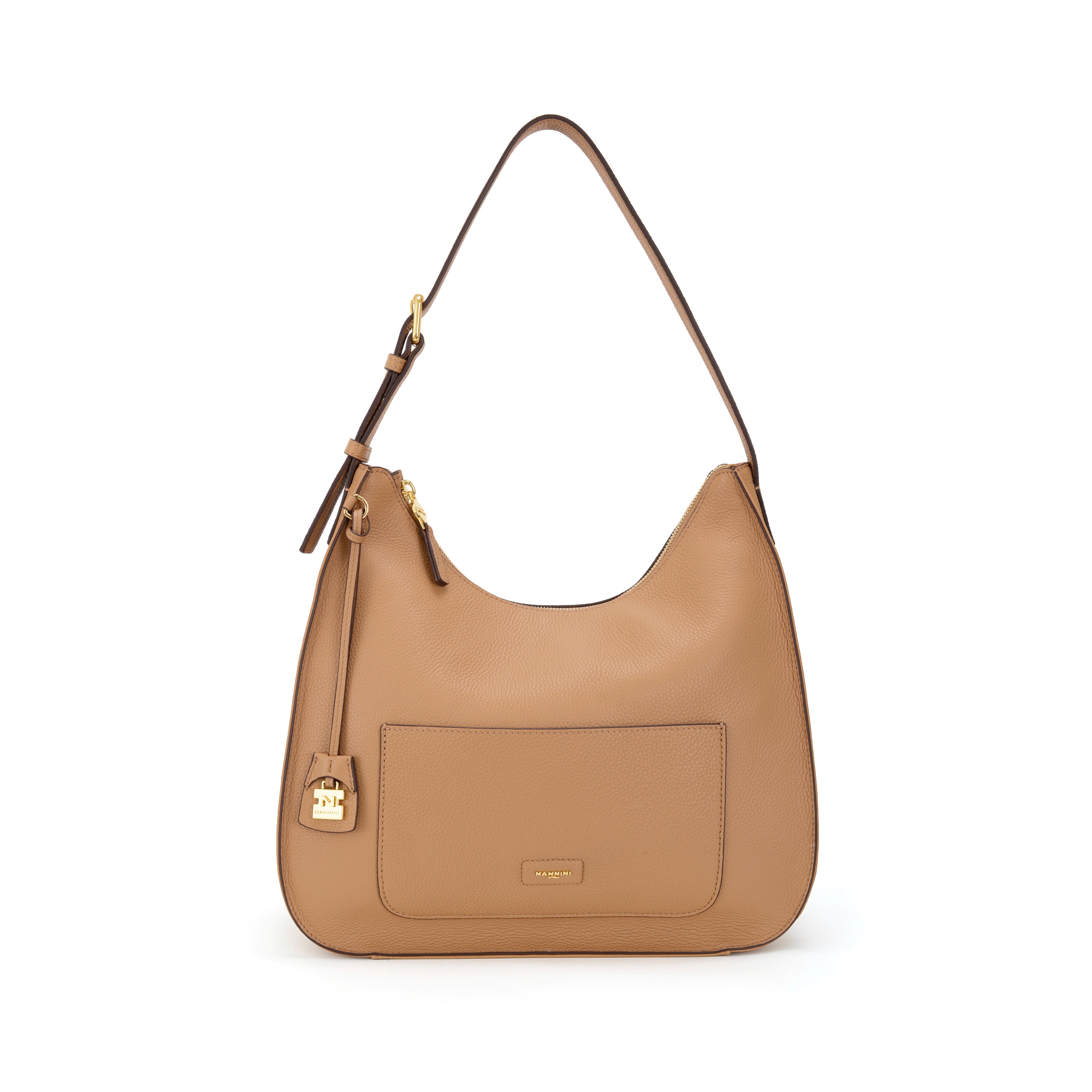 NANNINI borsa secchiello pelle camel martellata manico spalla