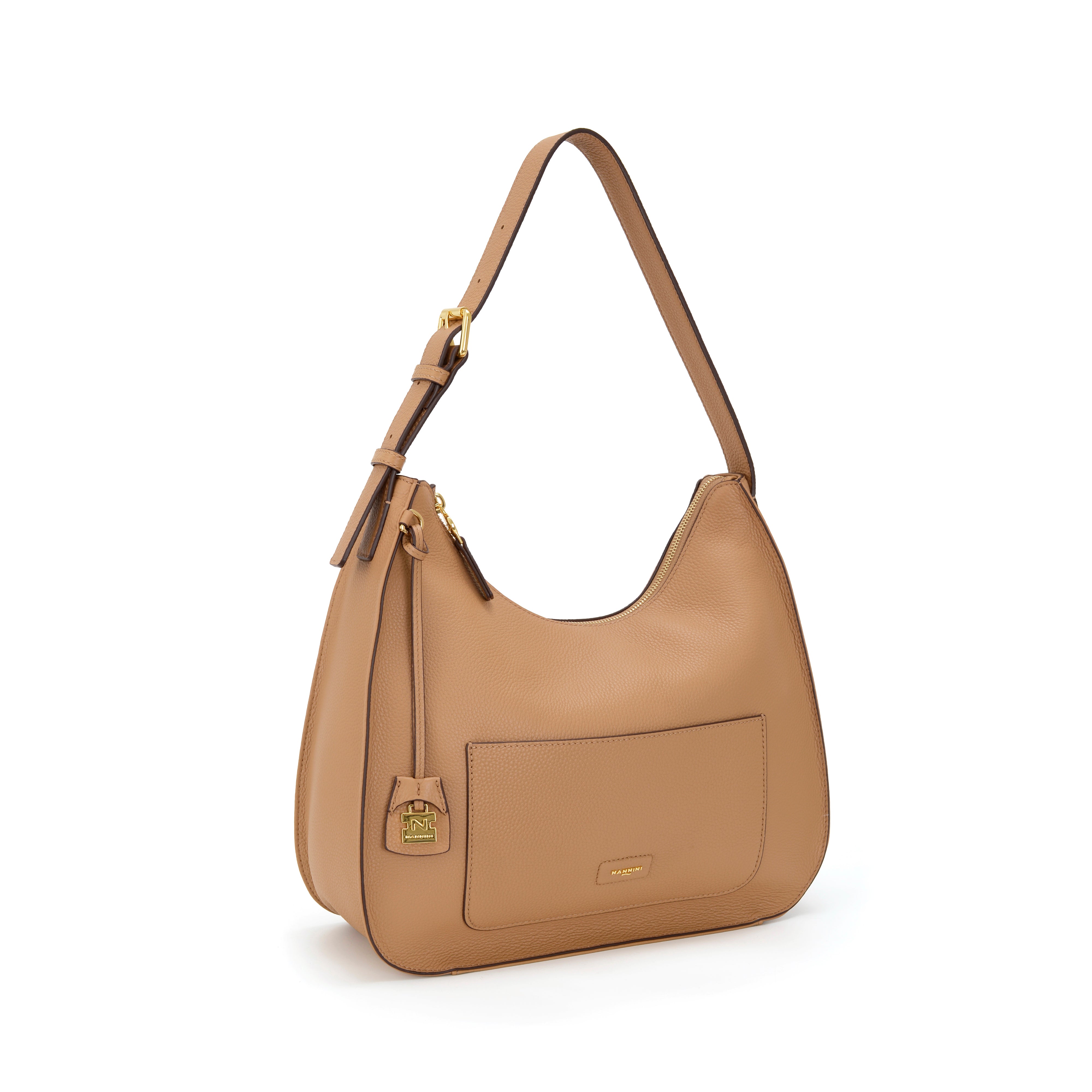 NANNINI borsa secchiello pelle martellata cammello chiusura laccetto