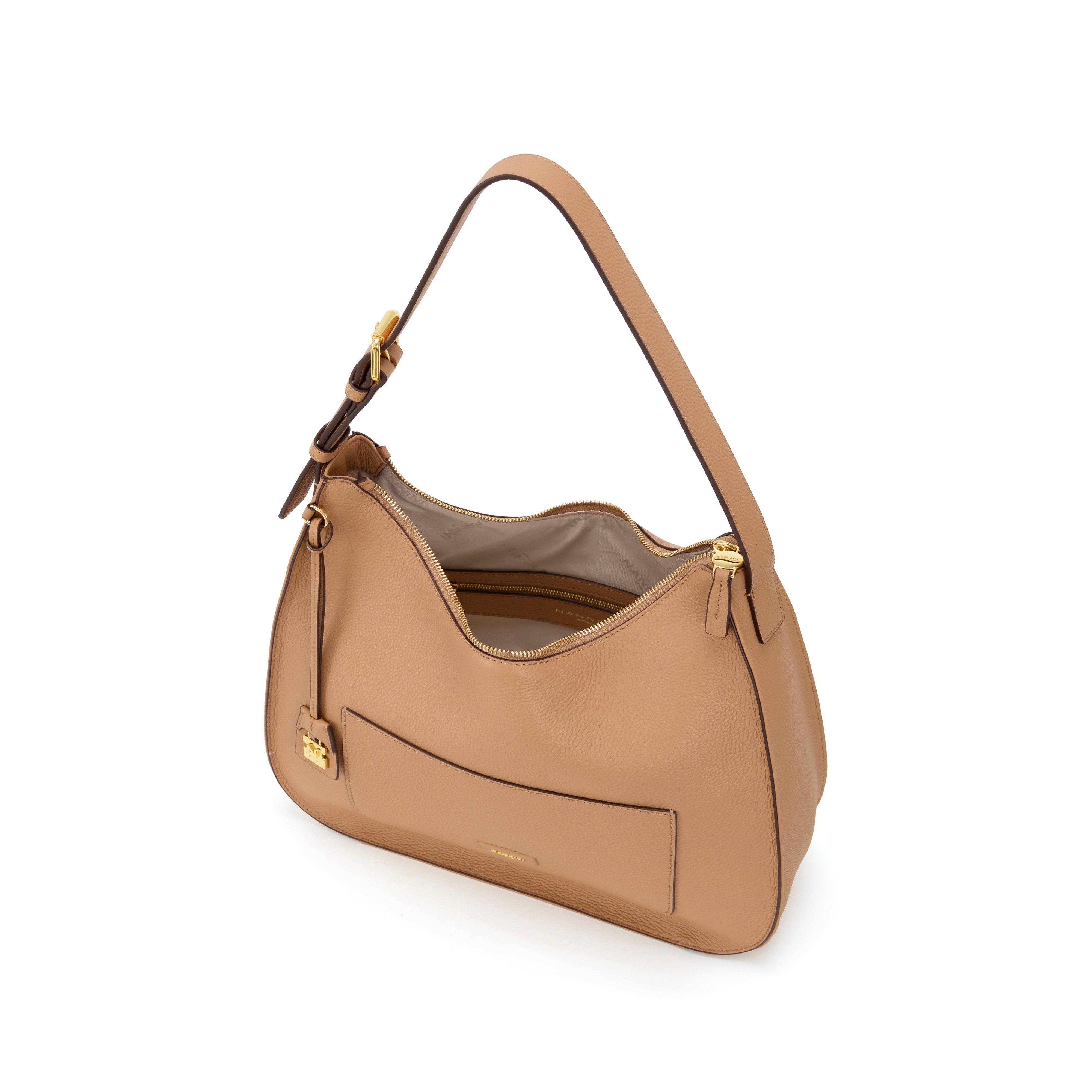 NANNINI borsa spalla donna camel pelle martellata