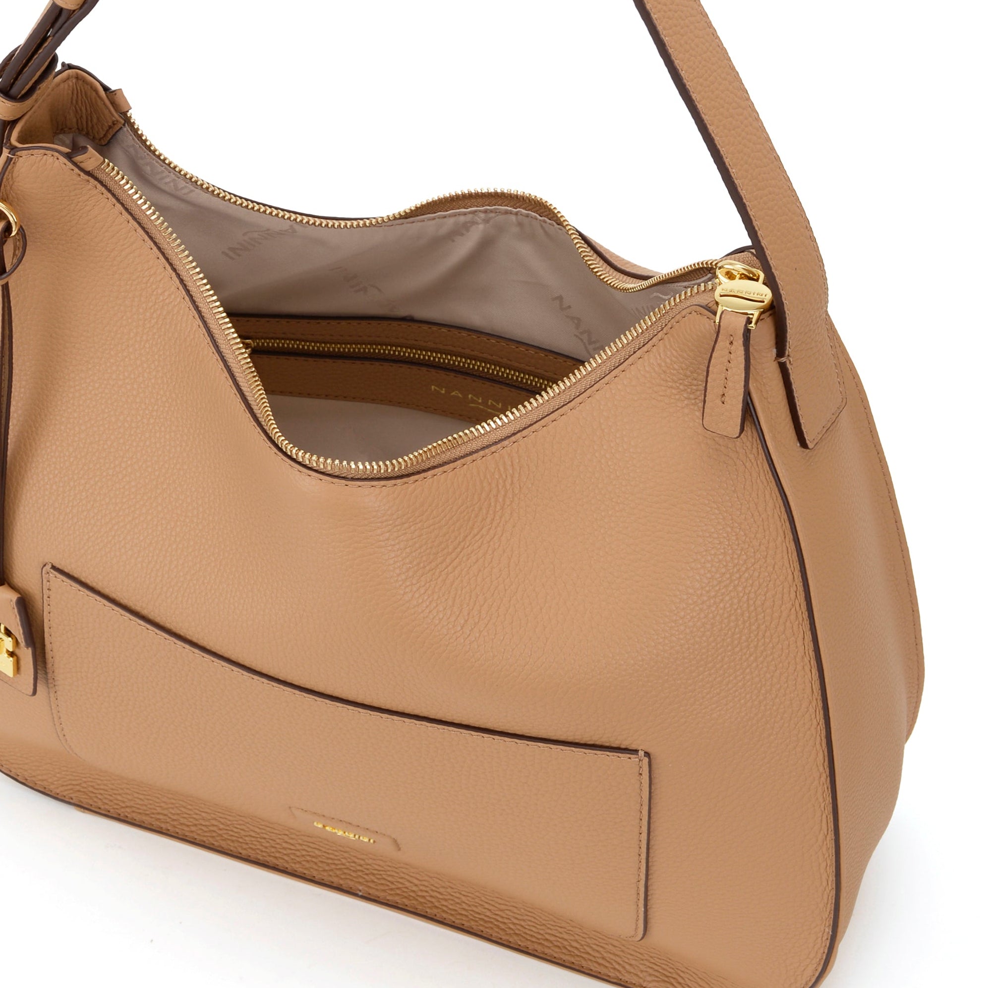 NANNINI borsa secchiello pelle martellata cammello chiusura patta fibbia