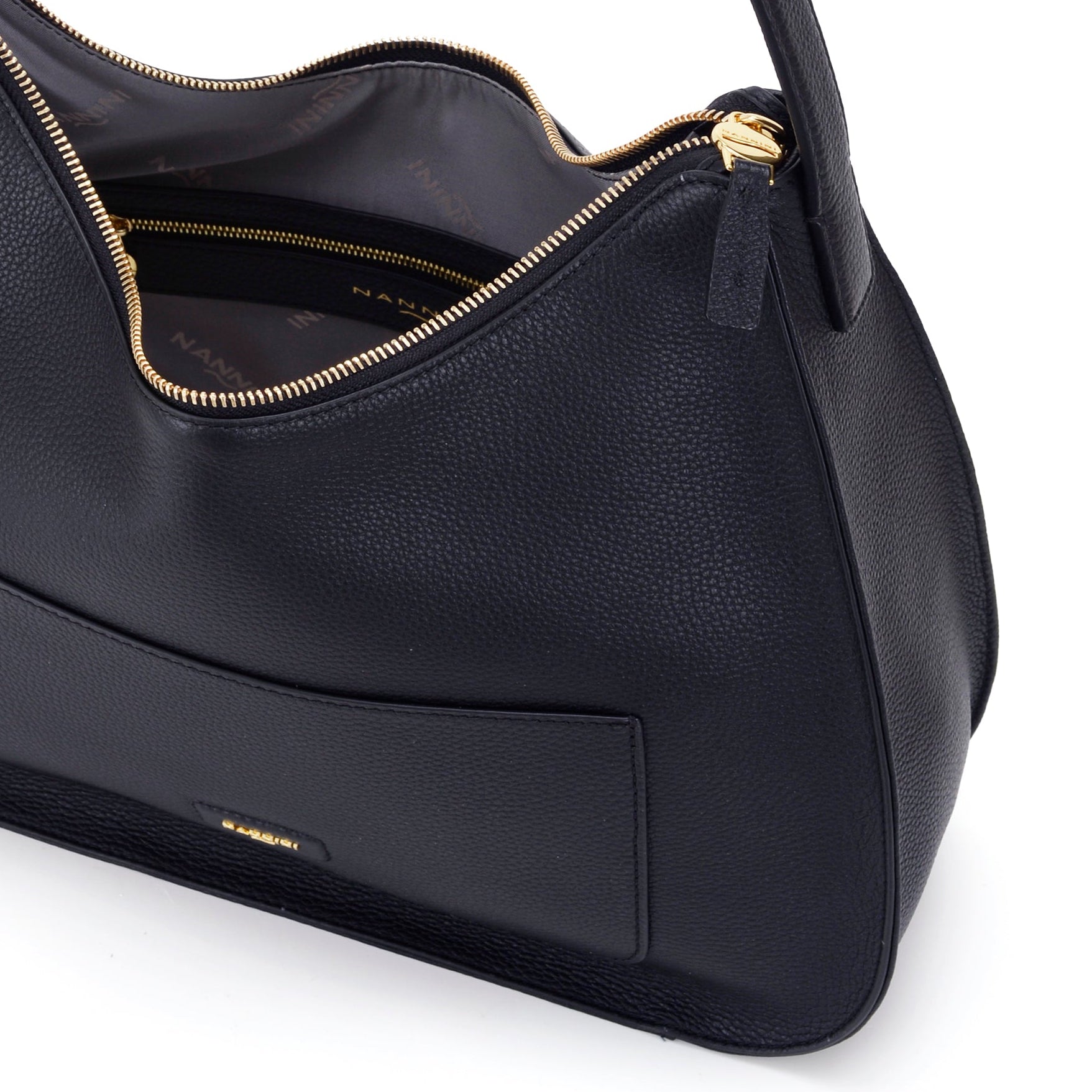 NANNINI borsa secchiello pelle martellata blu navy catena