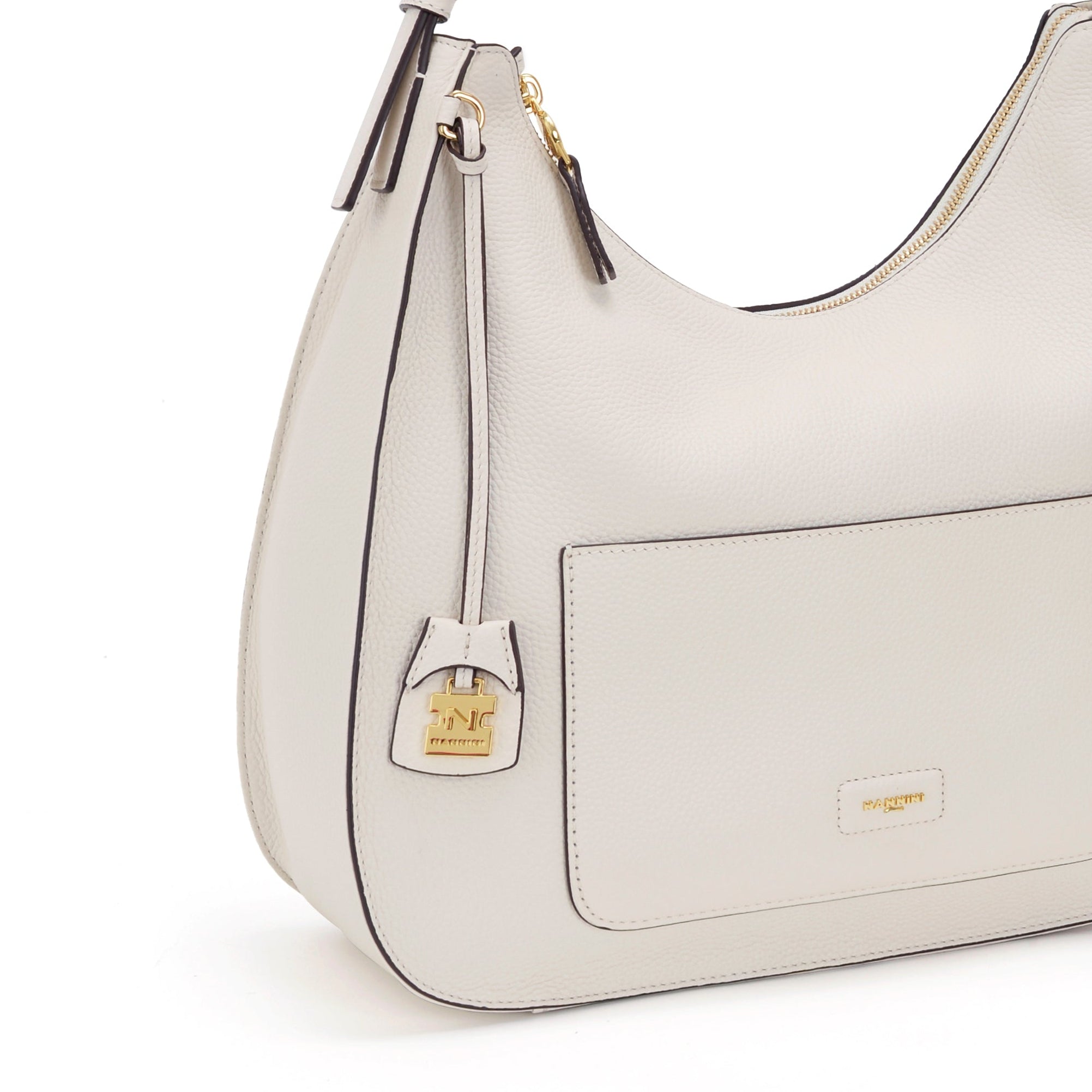 NANNINI Borsa a mano pelle martellata nera donna logo