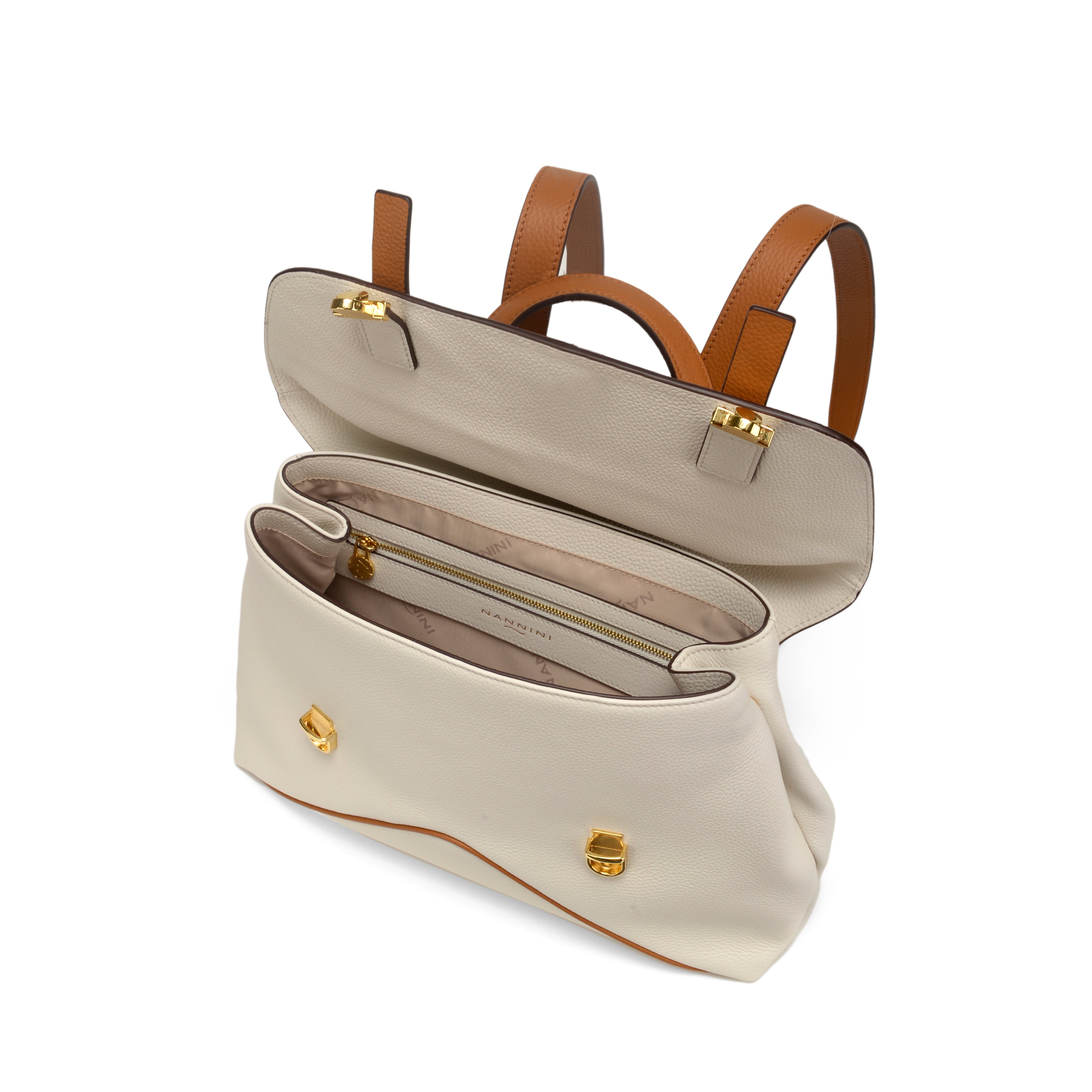 NANNINI borsa spalla donna pelle martellata cognac