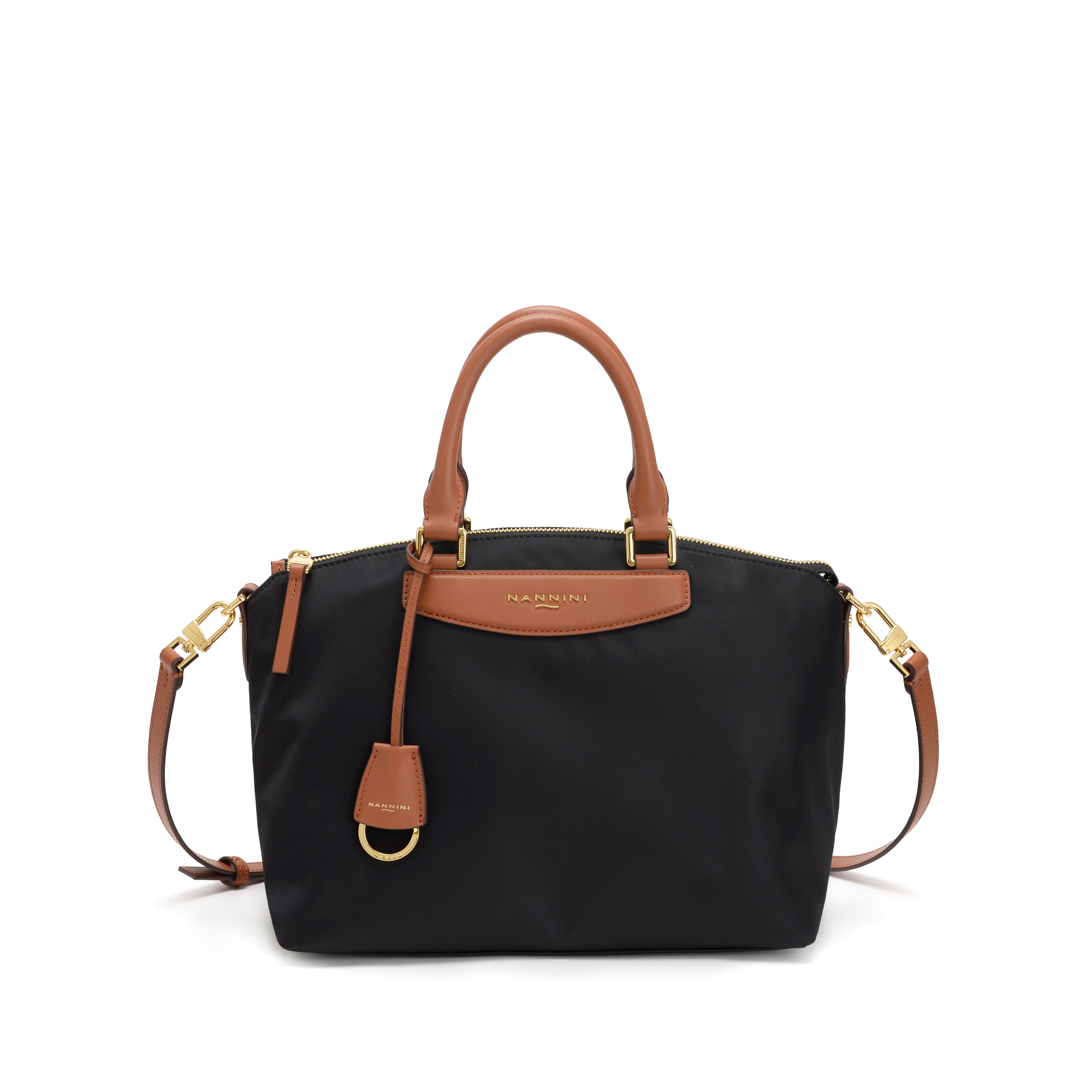 NANNINI borsa secchiello pelle nera con dettagli metallici oro