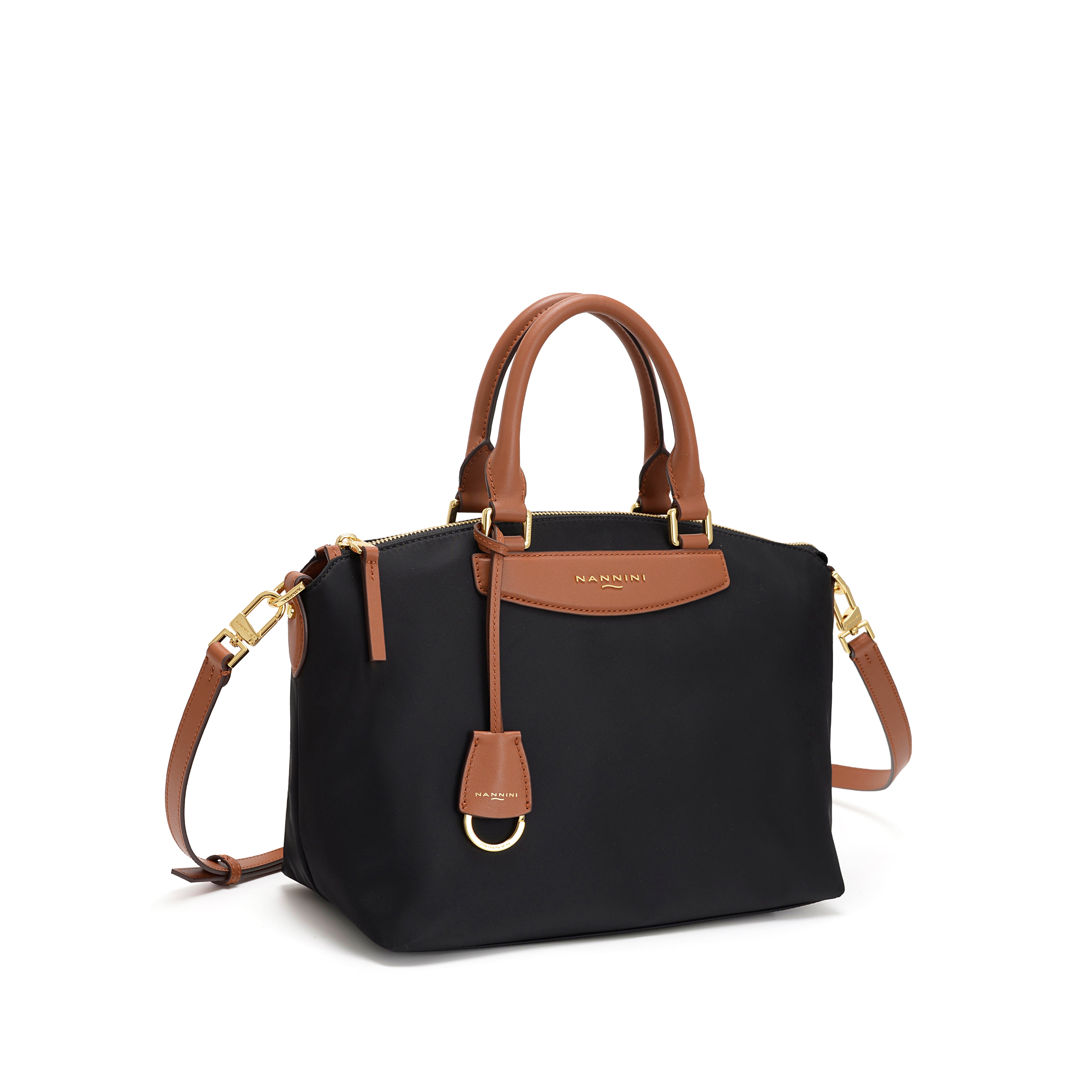 NANNINI borsa spalla donna pelle liscia nera logo fibbia