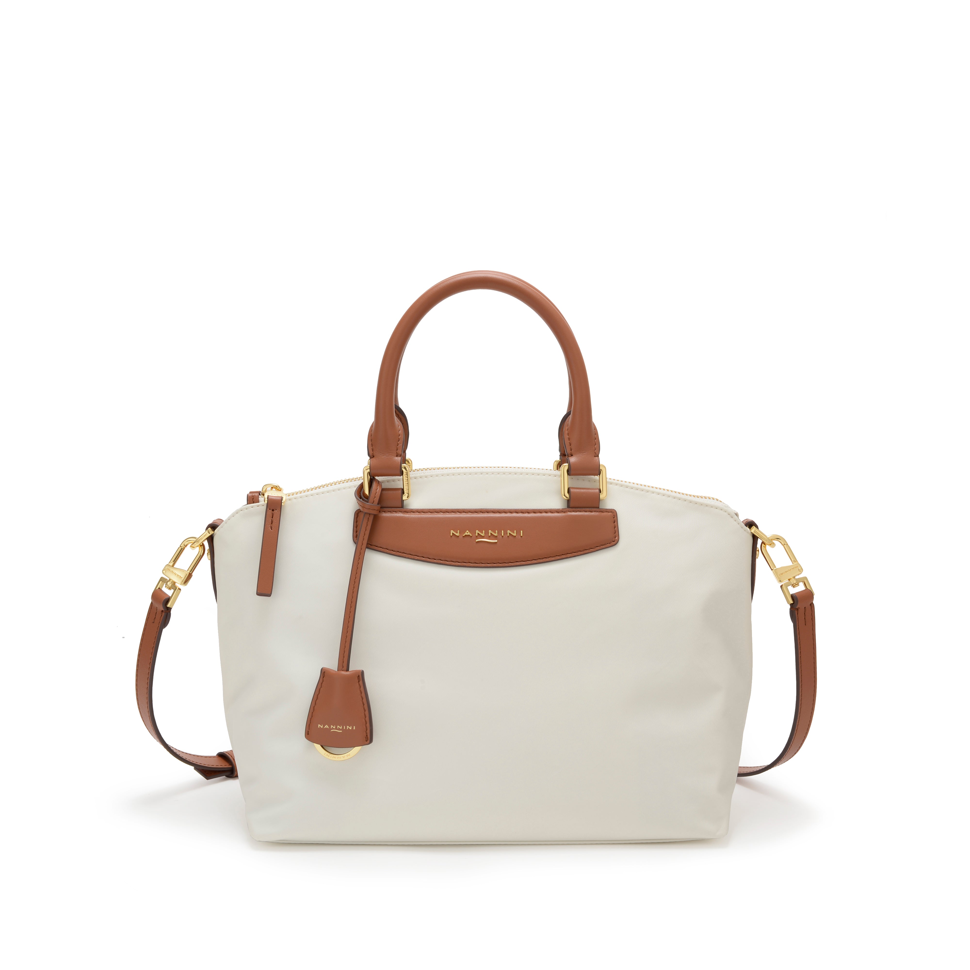 NANNINI Borsa a mano pelle trapuntata bianca logo oro