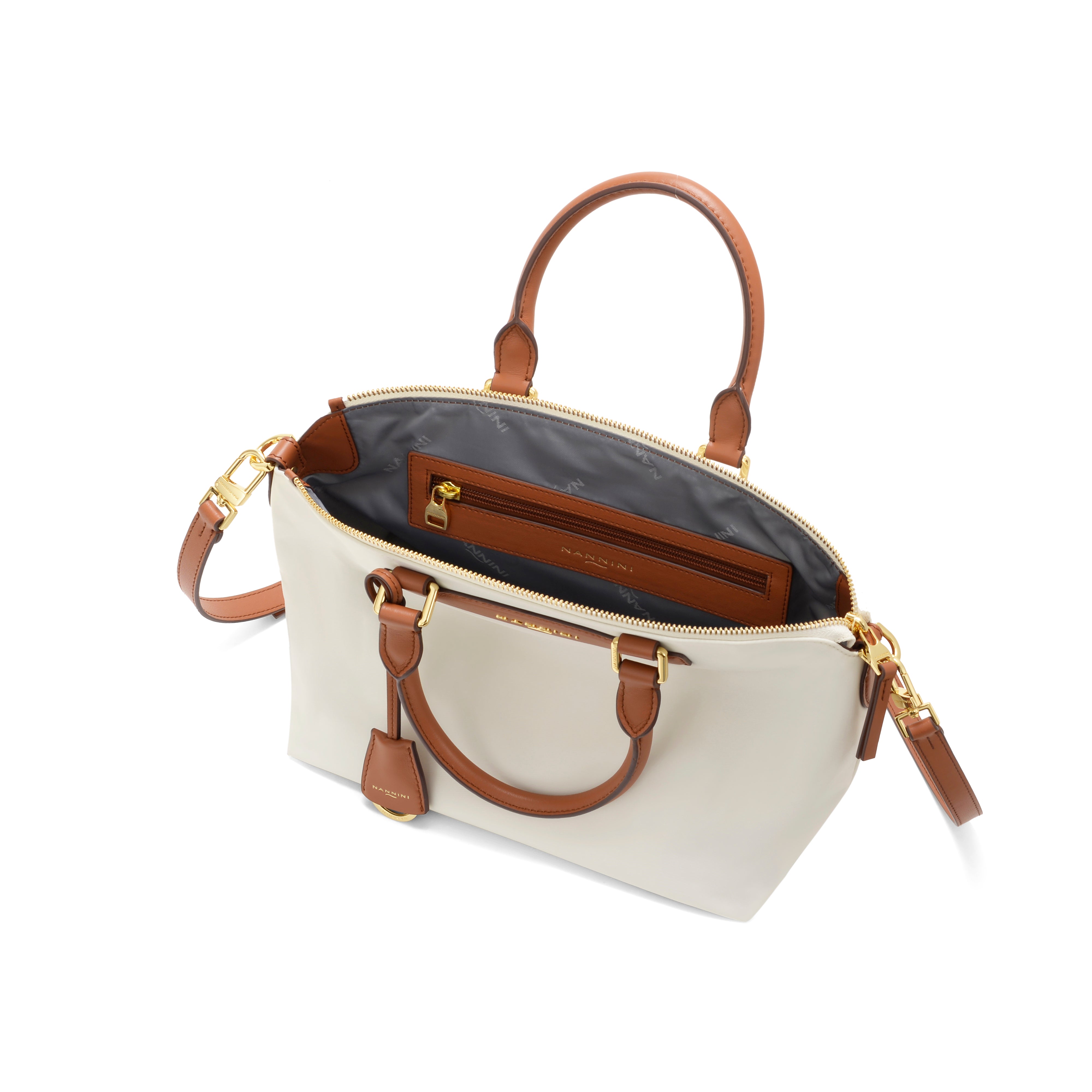 NANNINI borsa secchiello pelle martellata tracolla bianca donna