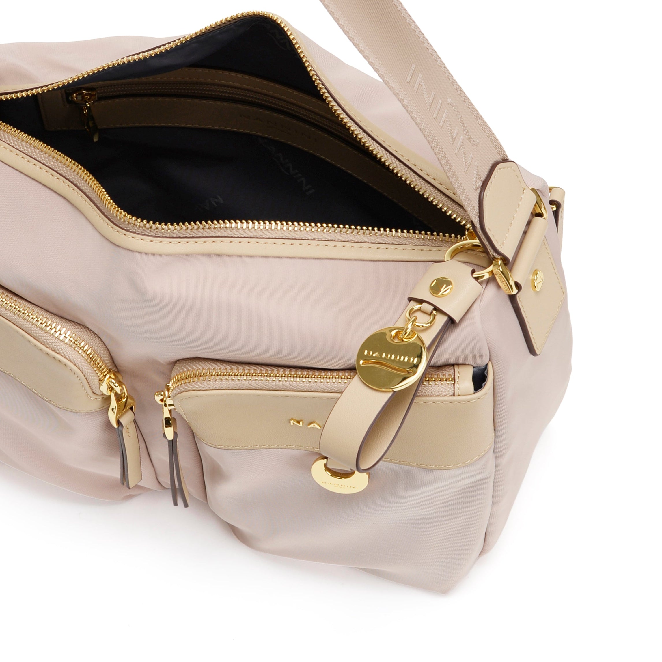 NANNINI borsa spalla donna pelle beige bottone metallo maglia