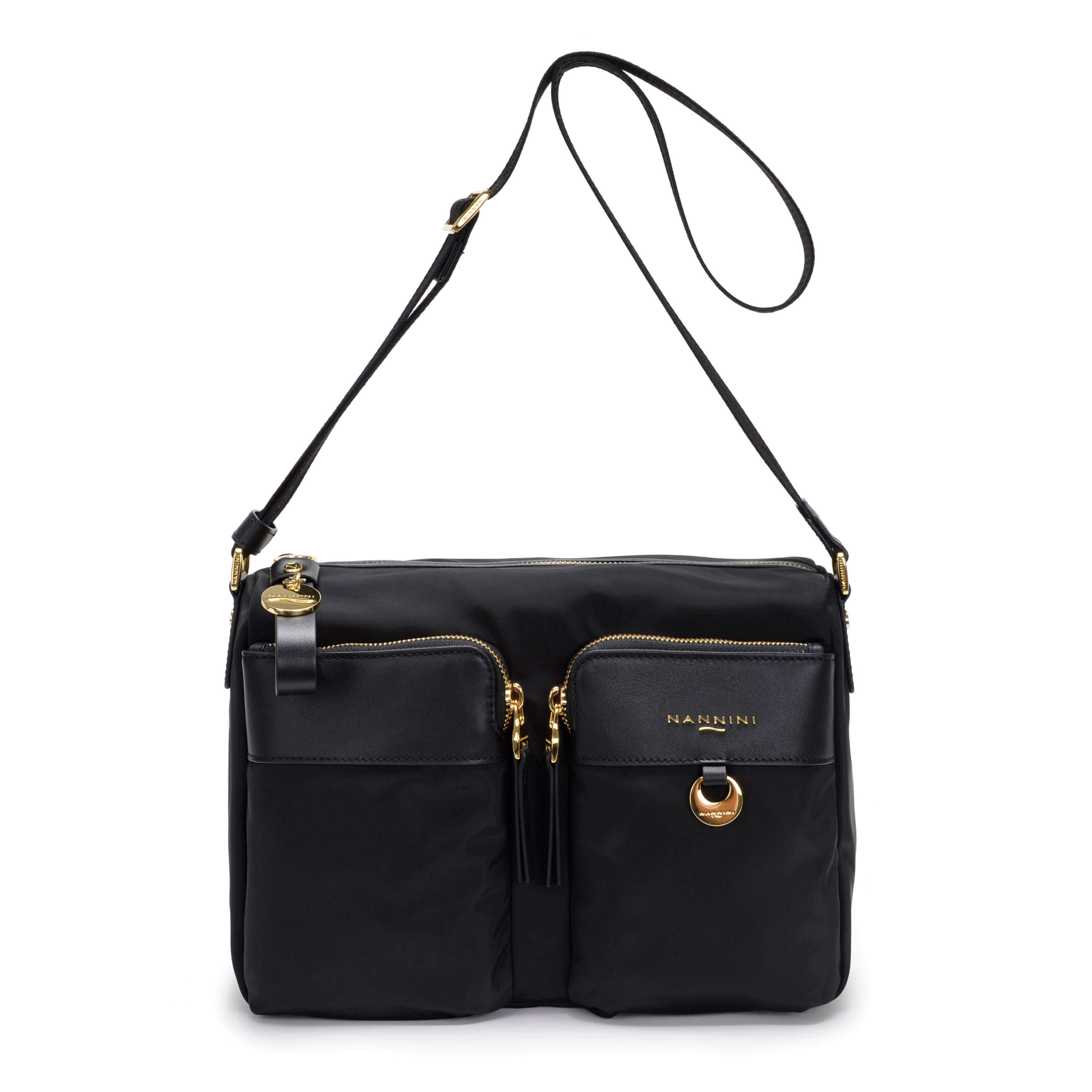 NANNINI pochette donna nappa martellata nero tracolla oro
