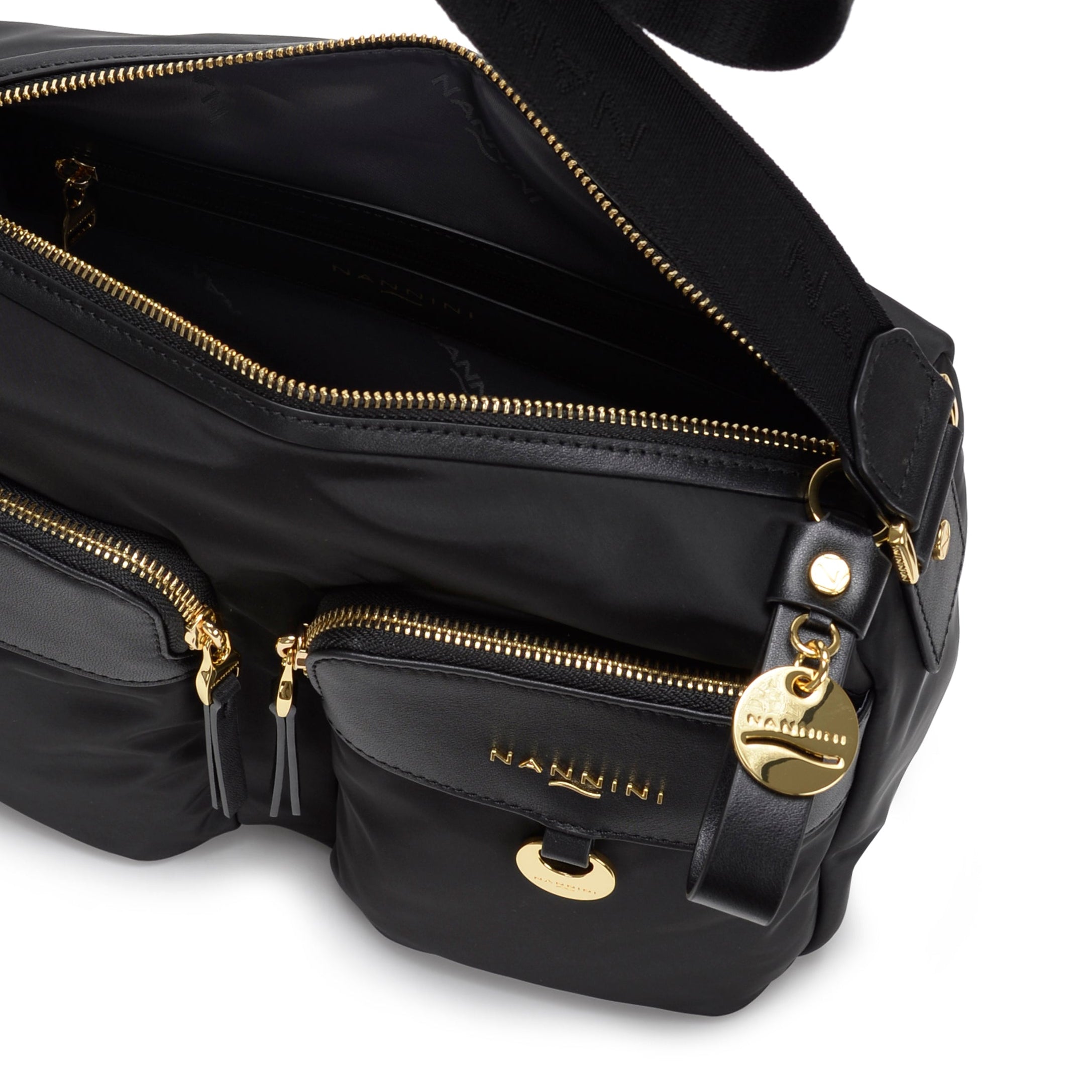NANNINI borsa spalla donna pelle martellata nera borchie