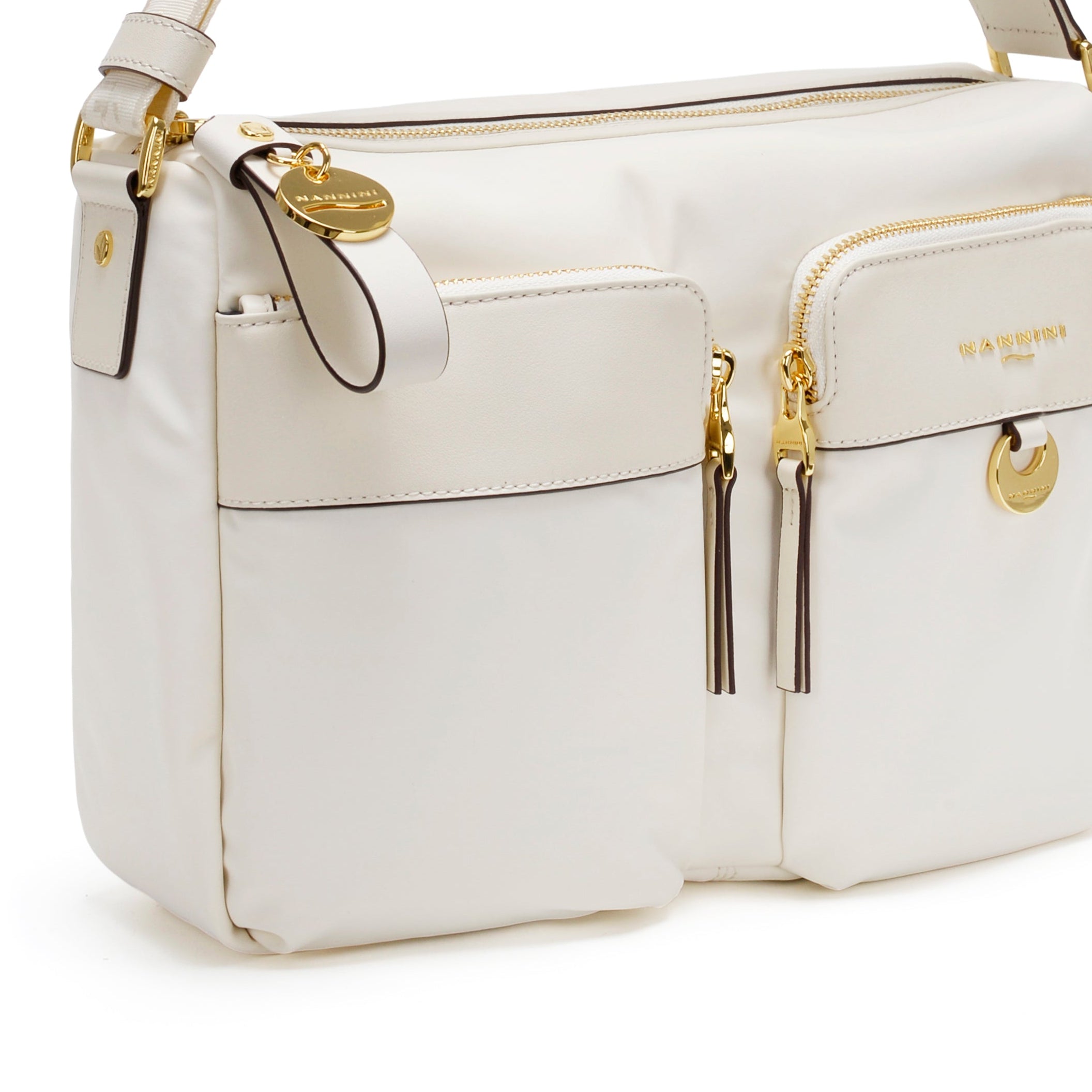 NANNINI shopper tessuto tecnico logo lettering nero off-white