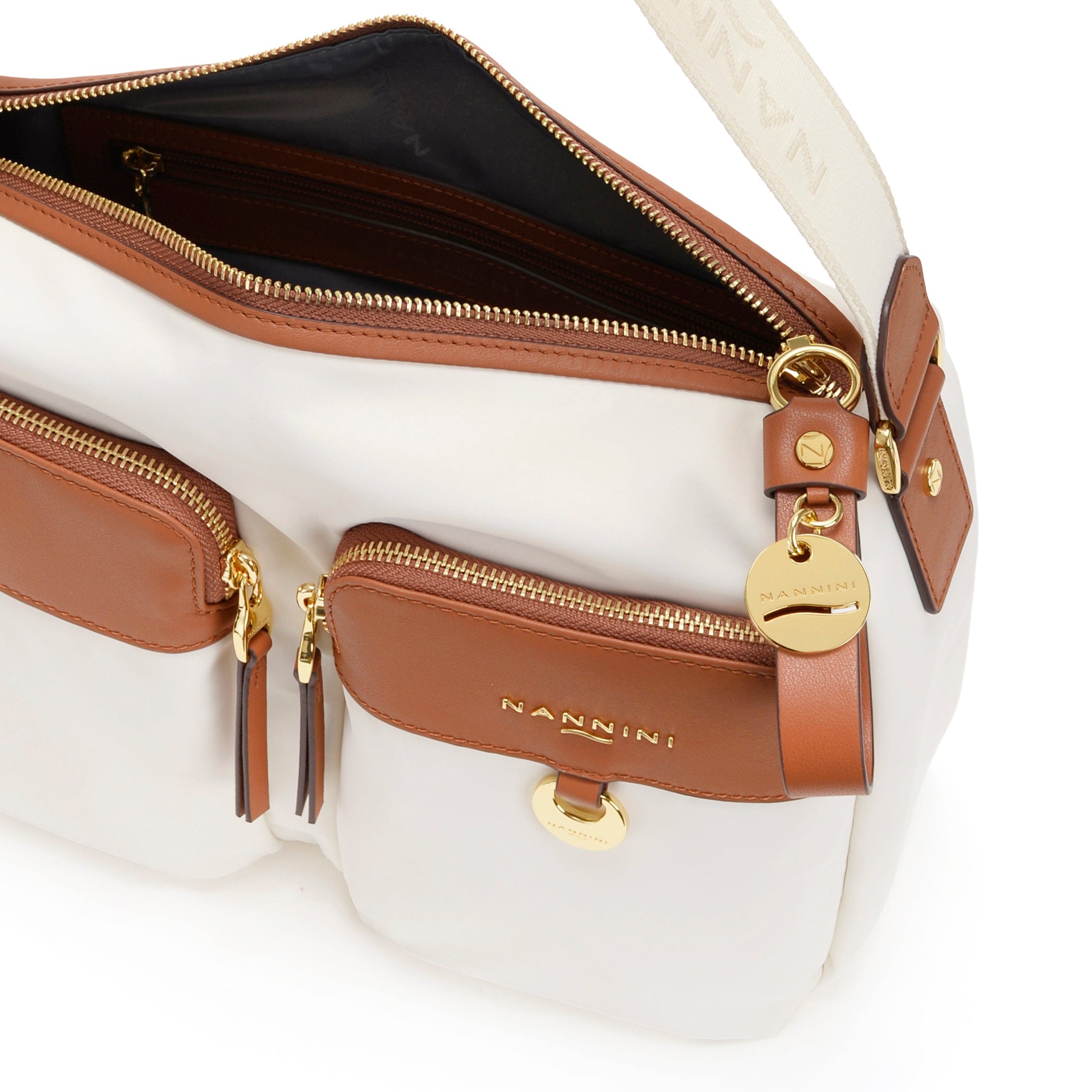 NANNINI shopper pelle martellata cuoio logo frontale borsa
