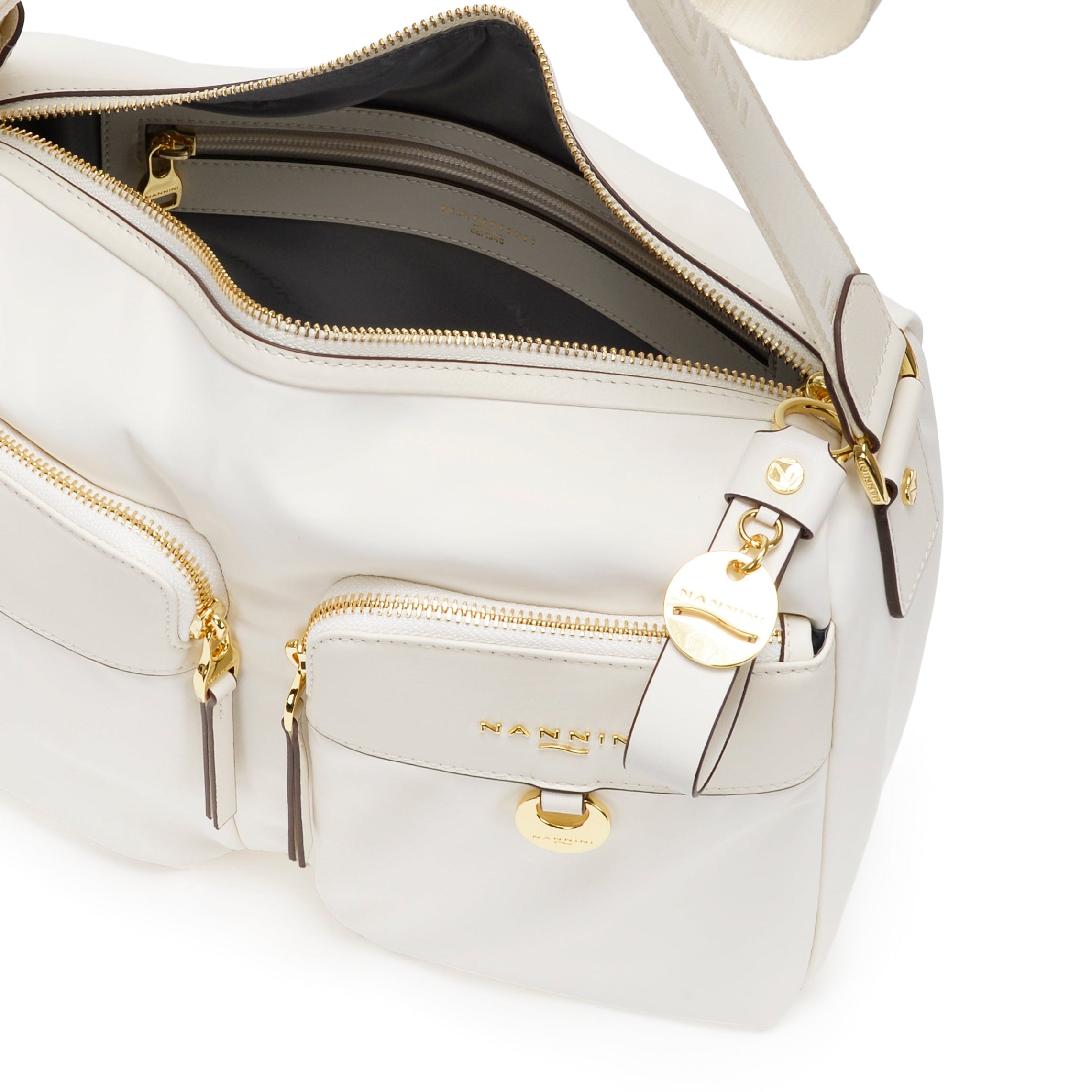 NANNINI shopper stampa pelle tracolla pelle nera donna