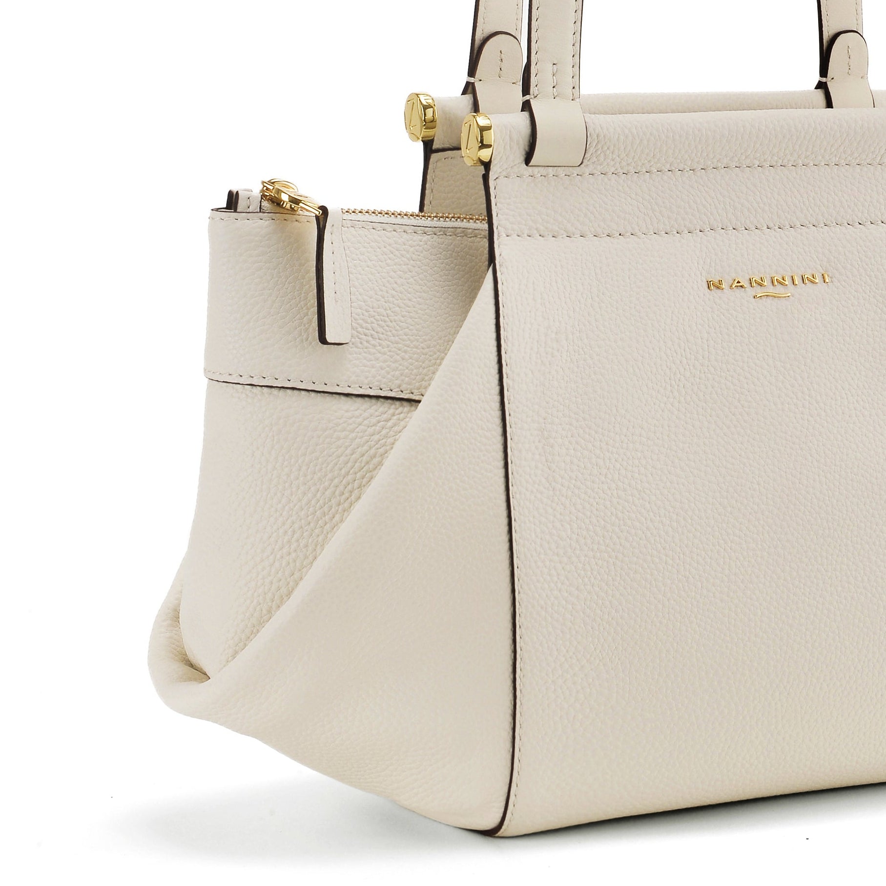 NANNINI shopper tessuto bianca manici a spalla catena oro