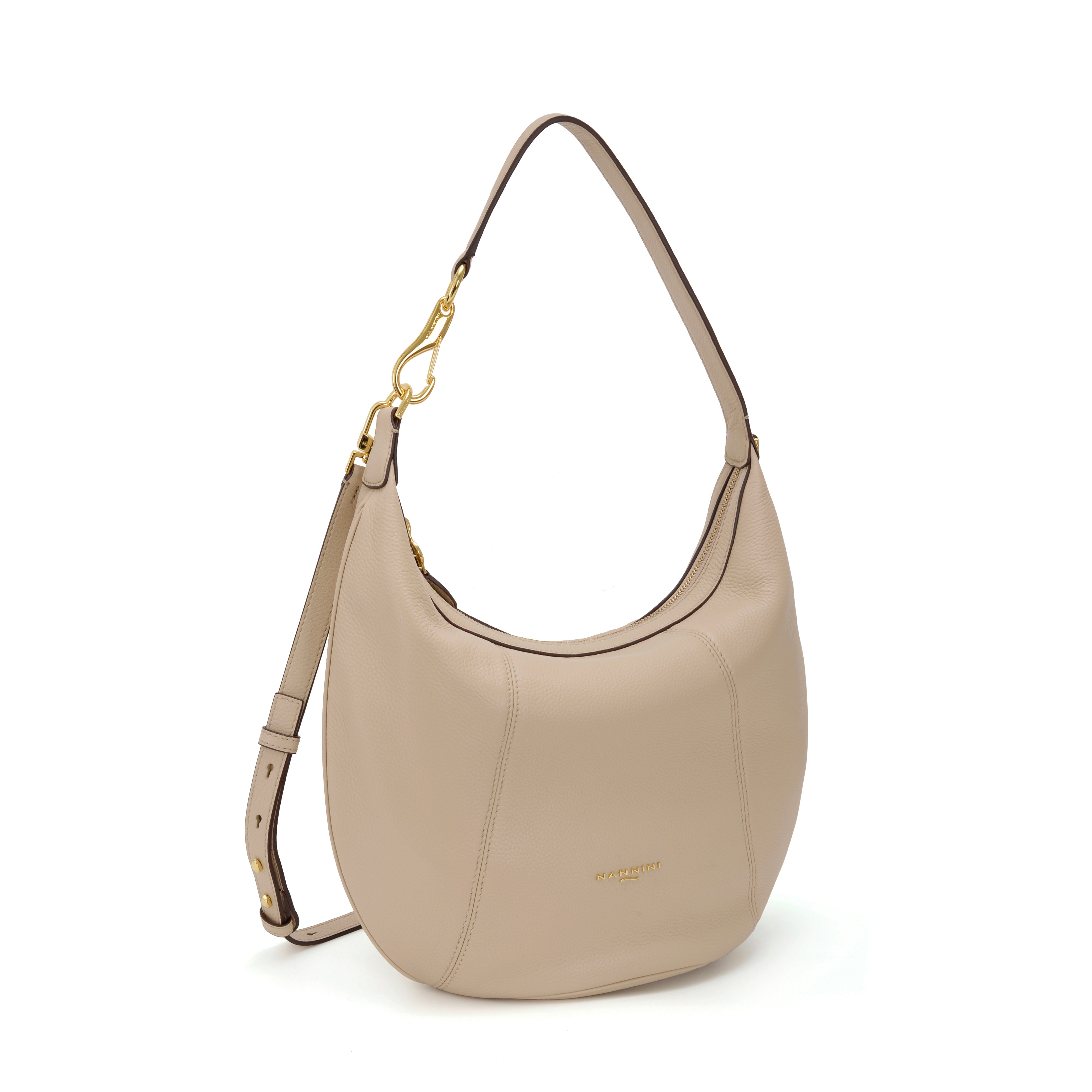 NANNINI borsa spalla donna beige pelle martellata classica