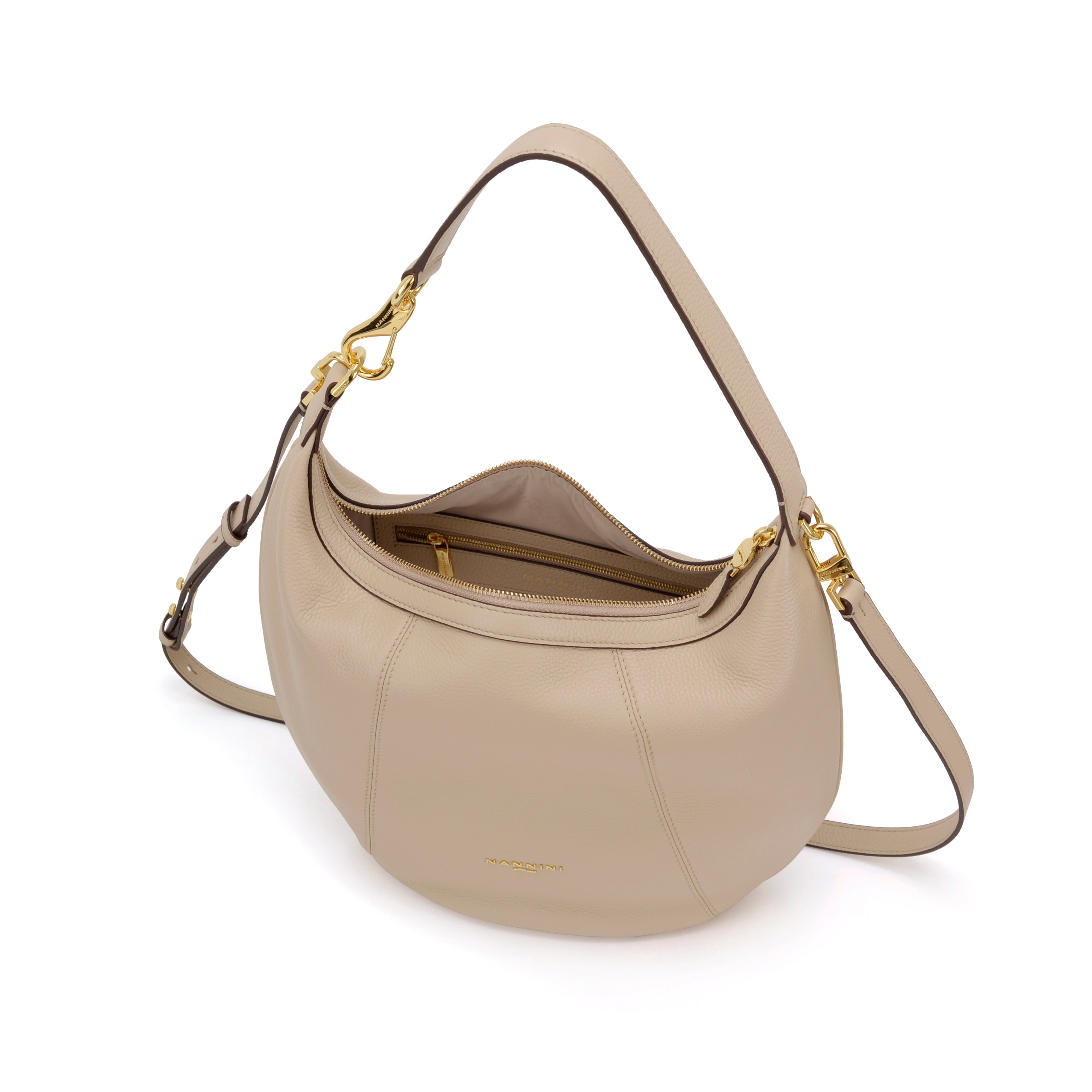 NANNINI borsa spalla donna pelle martellata beige tracolla