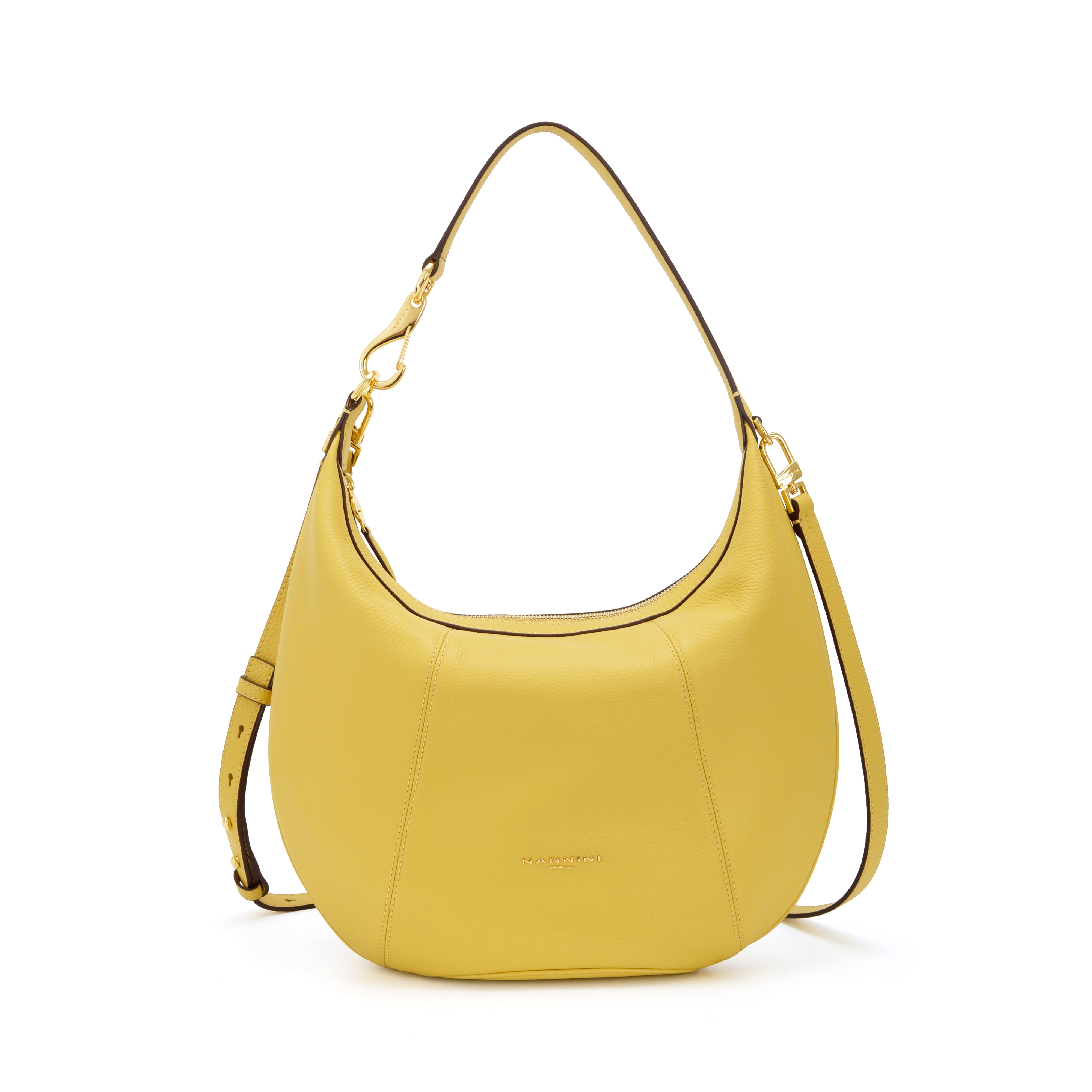 NANNINI Borsa a Mano Pelle Giallo Tessuto Tre Scomparti
