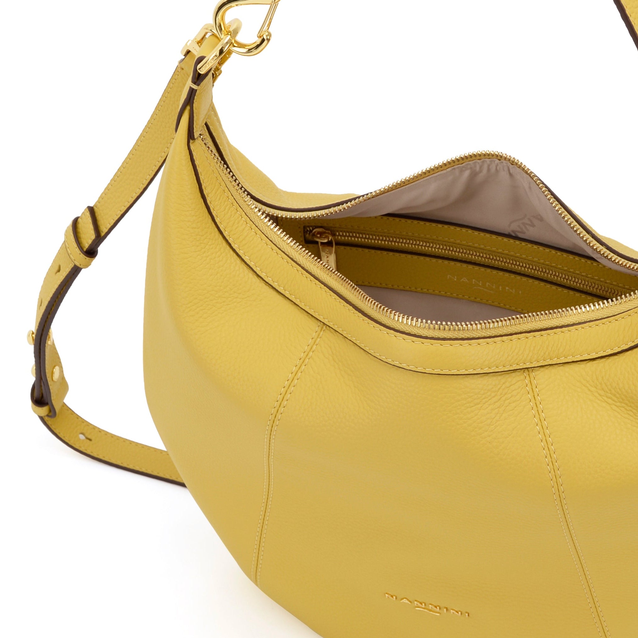 NANNINI borsa spalla donna gialla pelle martellata tracolla removibile