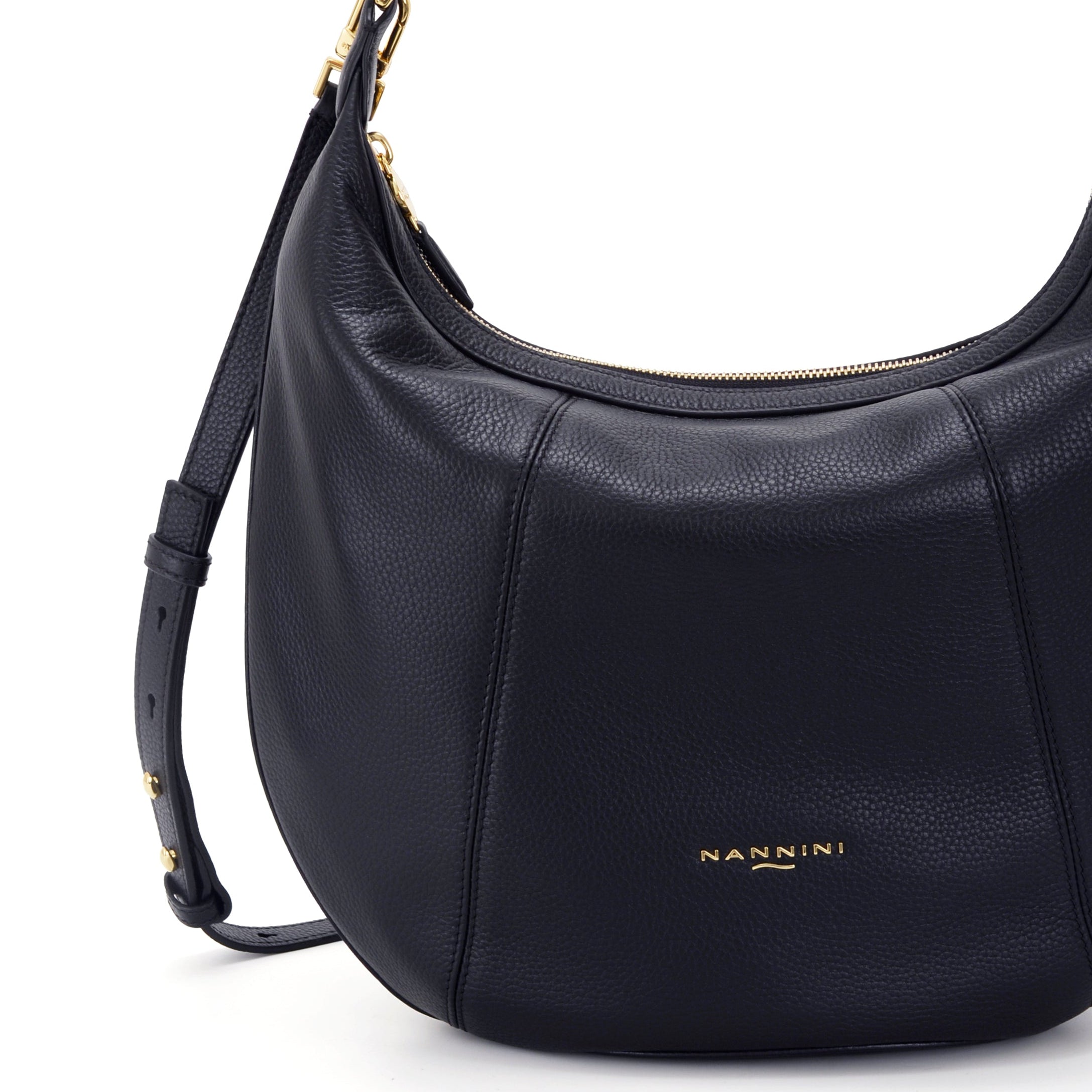 NANNINI tracolla pelle bottalata blu navy compatta chiusura metallo