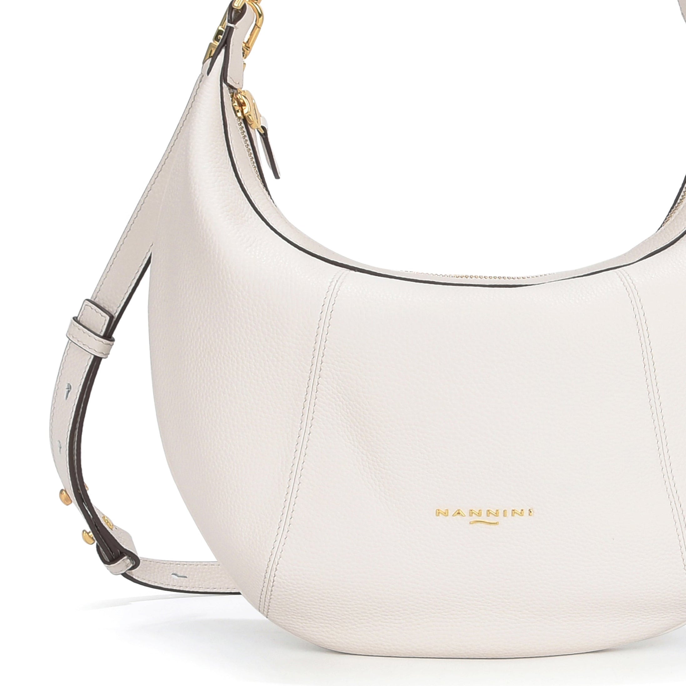 NANNINI Borsa a mano pelle martellata bianca donna con tracolla