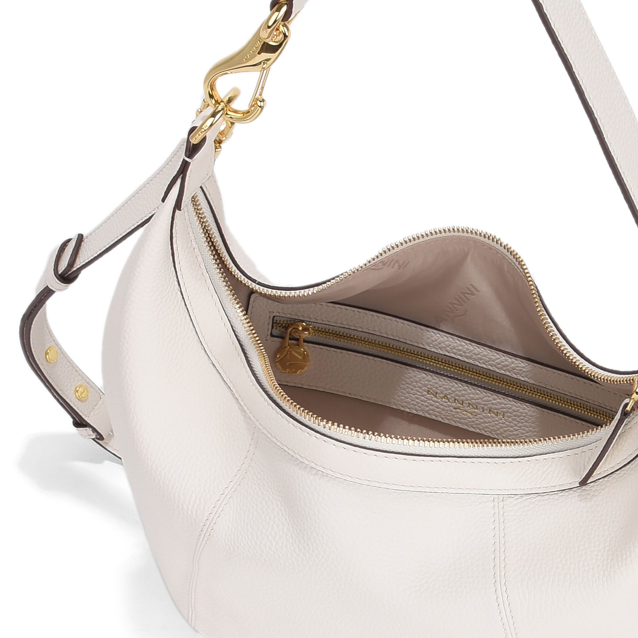 NANNINI tracolla pelle lucida nera fibbia metallo dorato catena