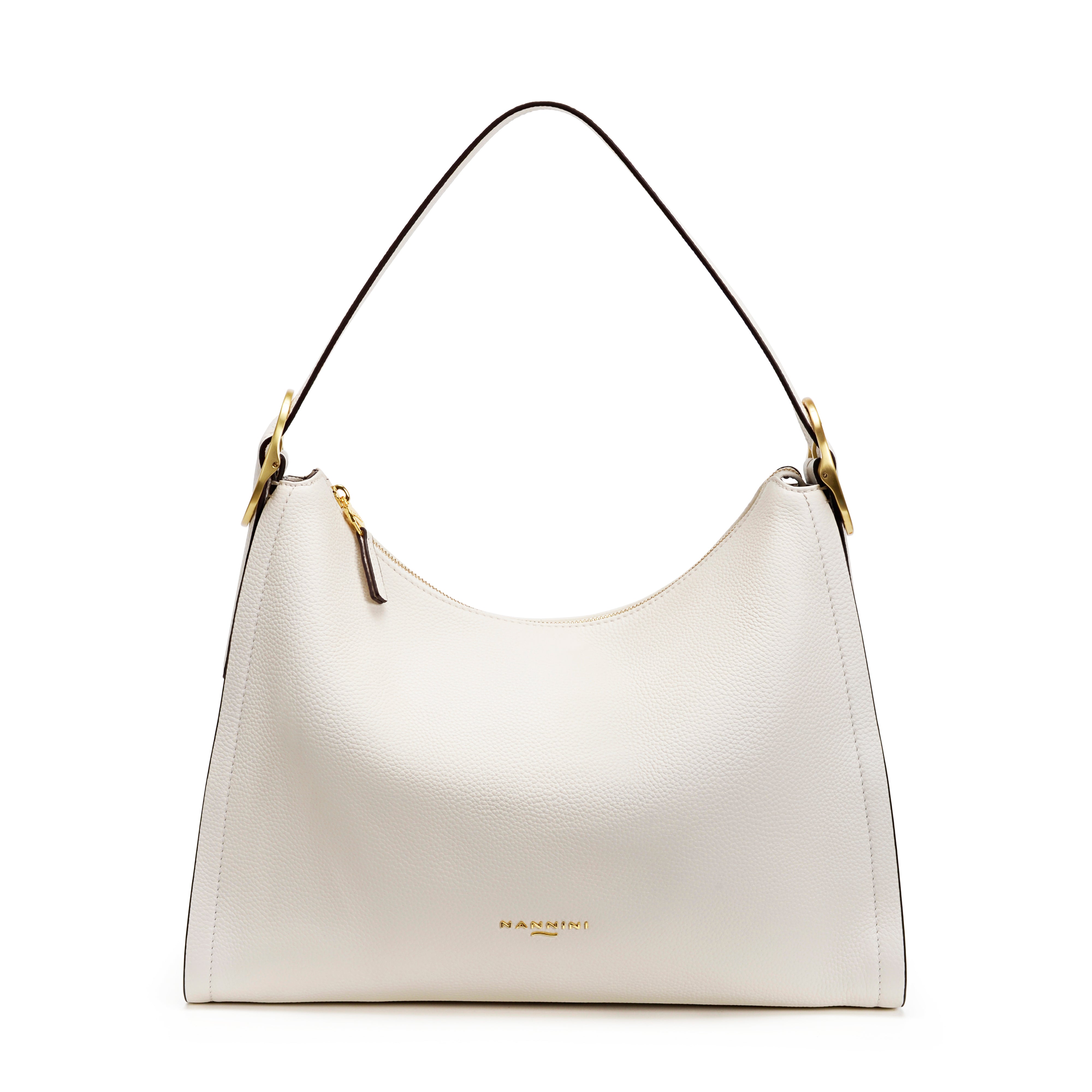 NANNINI clutch pelle goffrata bicolore marrone beige tracolla oro