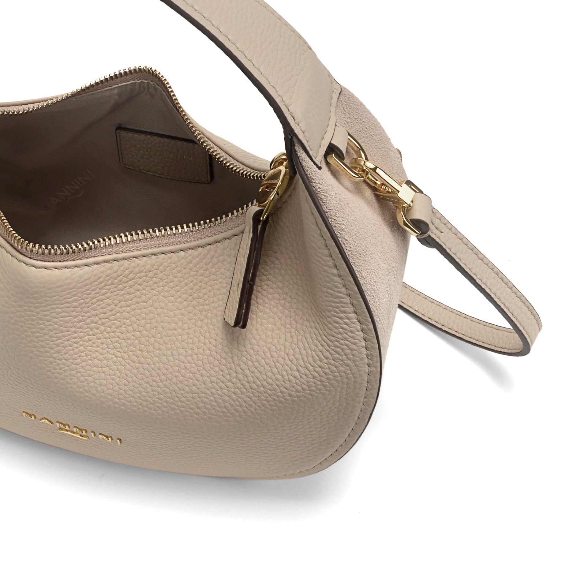 NANNINI borsa a spalla pelle martellata beige marrone con catena