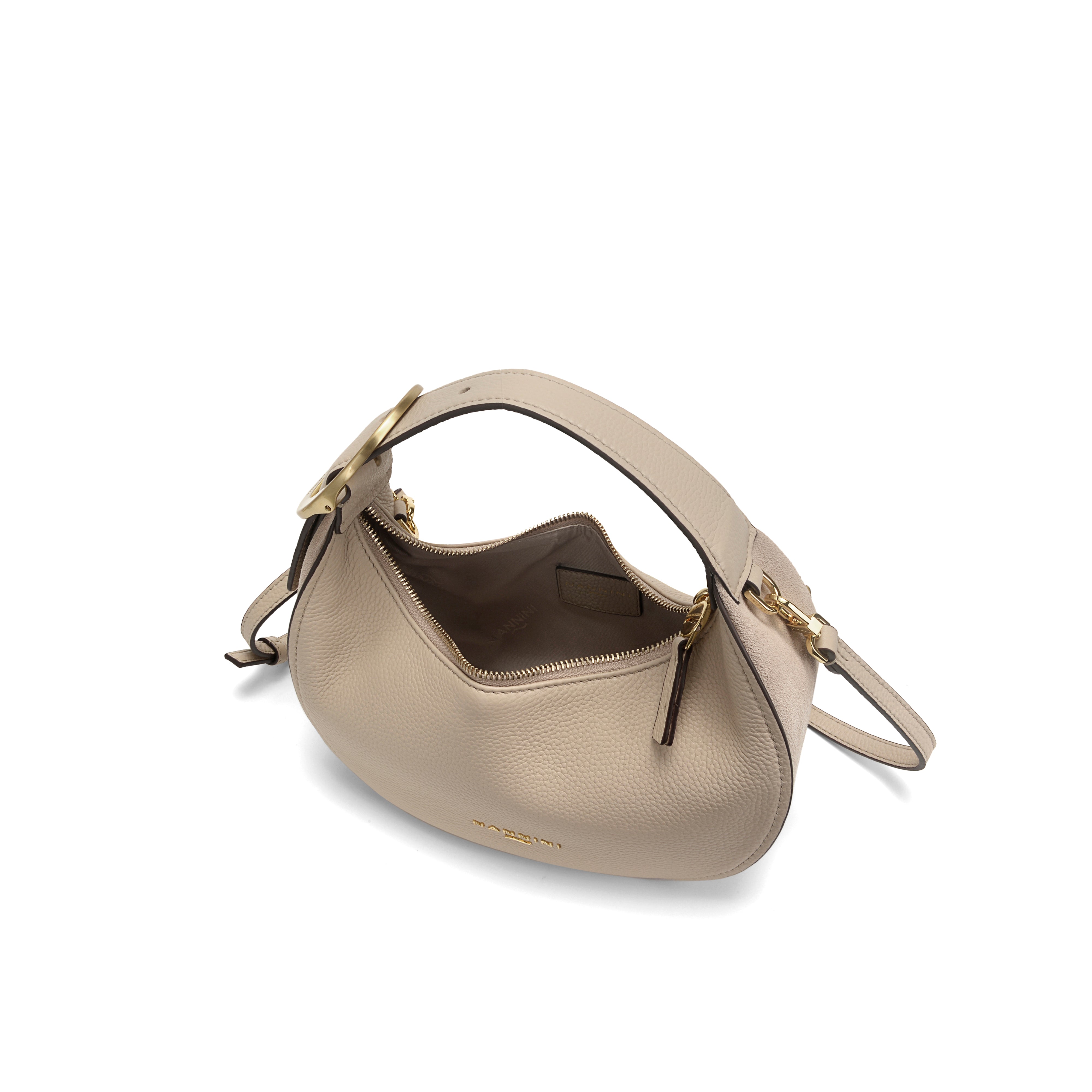 NANNINI borsa spalla donna beige pelle martellata classica