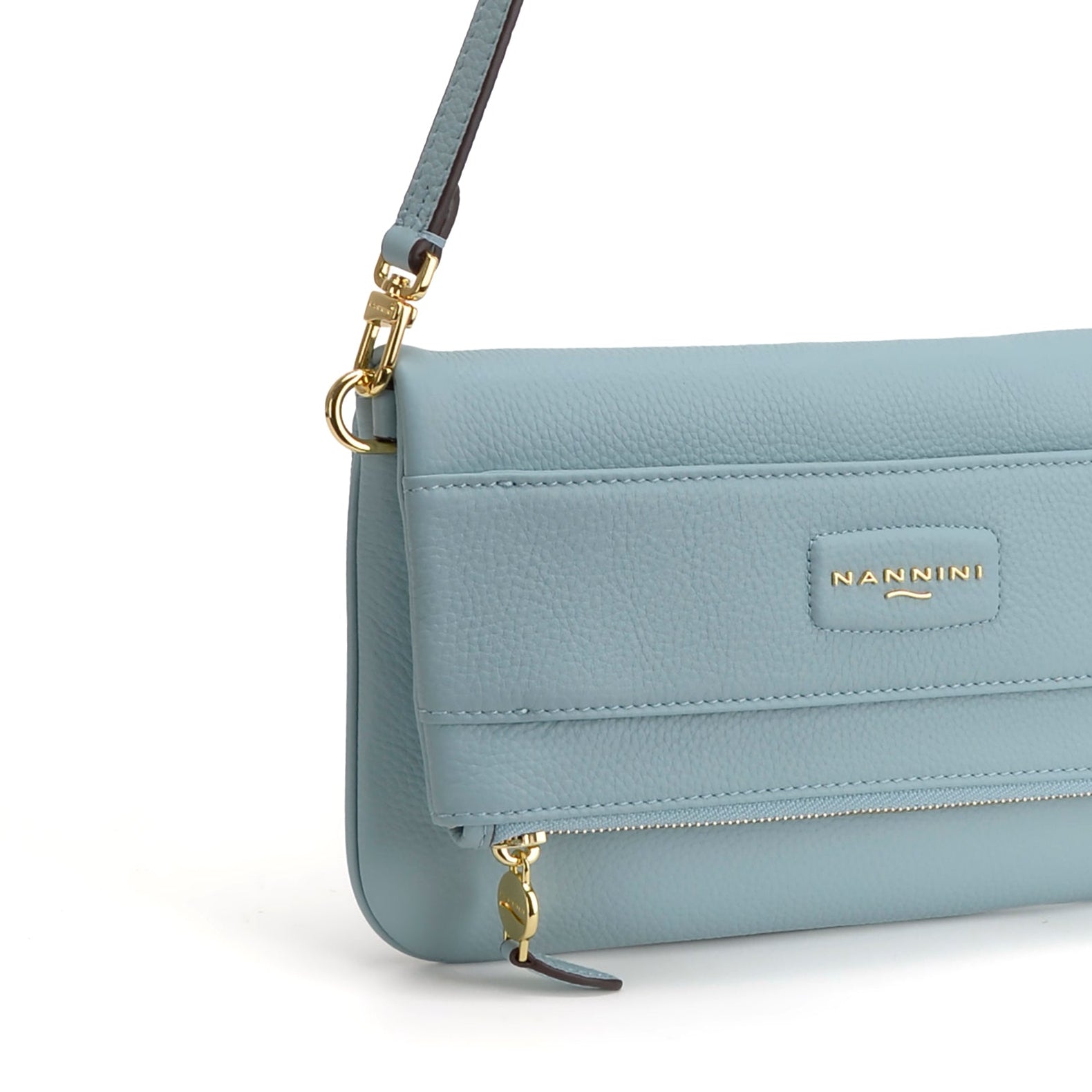 NANNINI Borsa a Mano Pelle Bottalata Blu Cielo