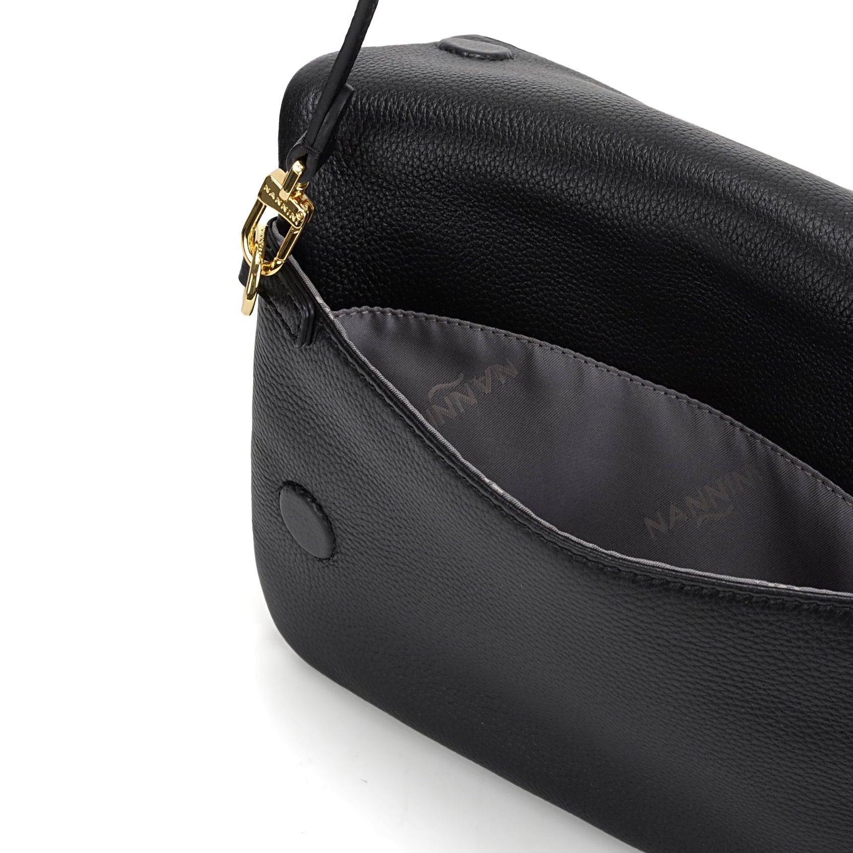 NANNINI borsa spalla donna pelle nero martellata zip