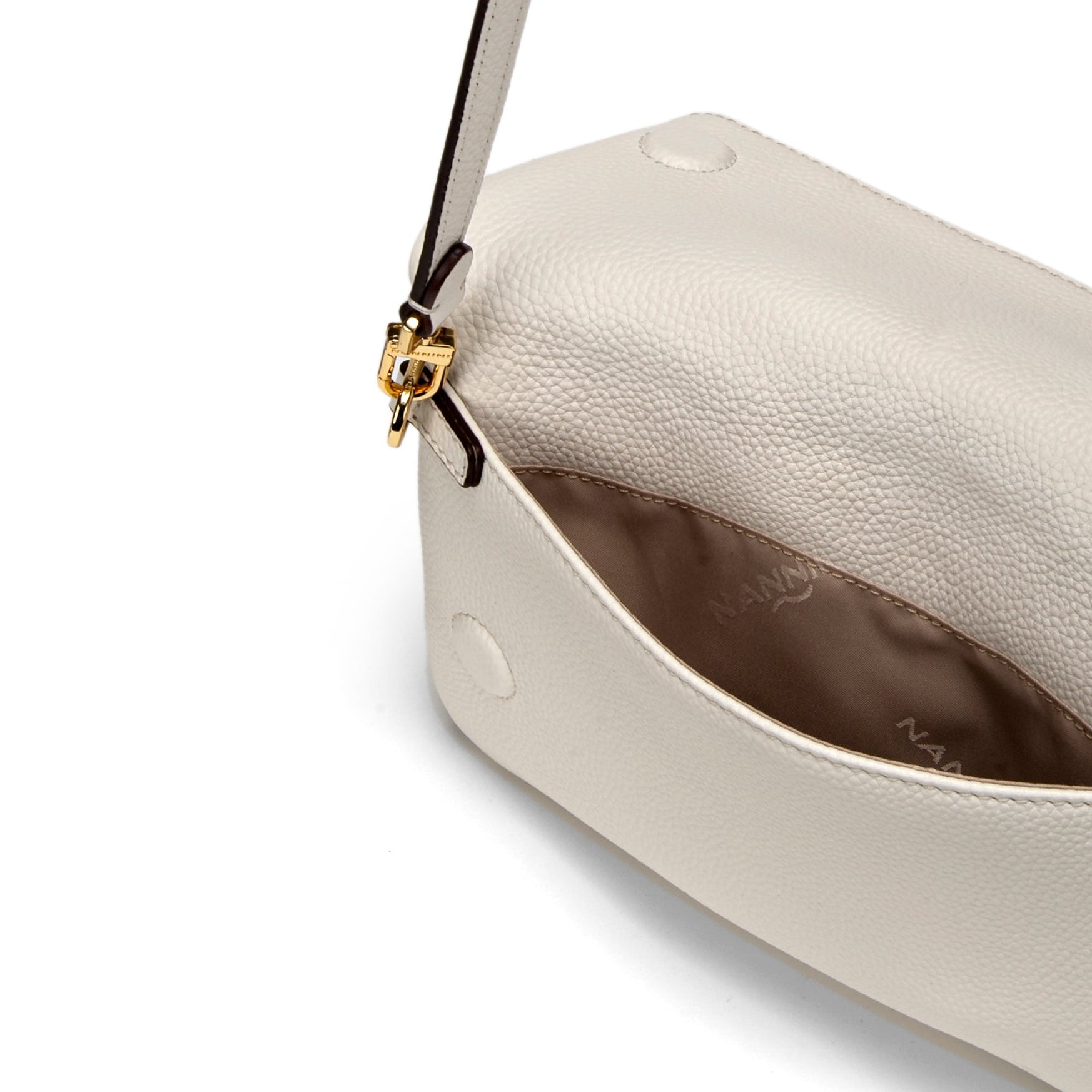 NANNINI bauletto off-white pelle testurizzata manico singolo tracolla regolabile