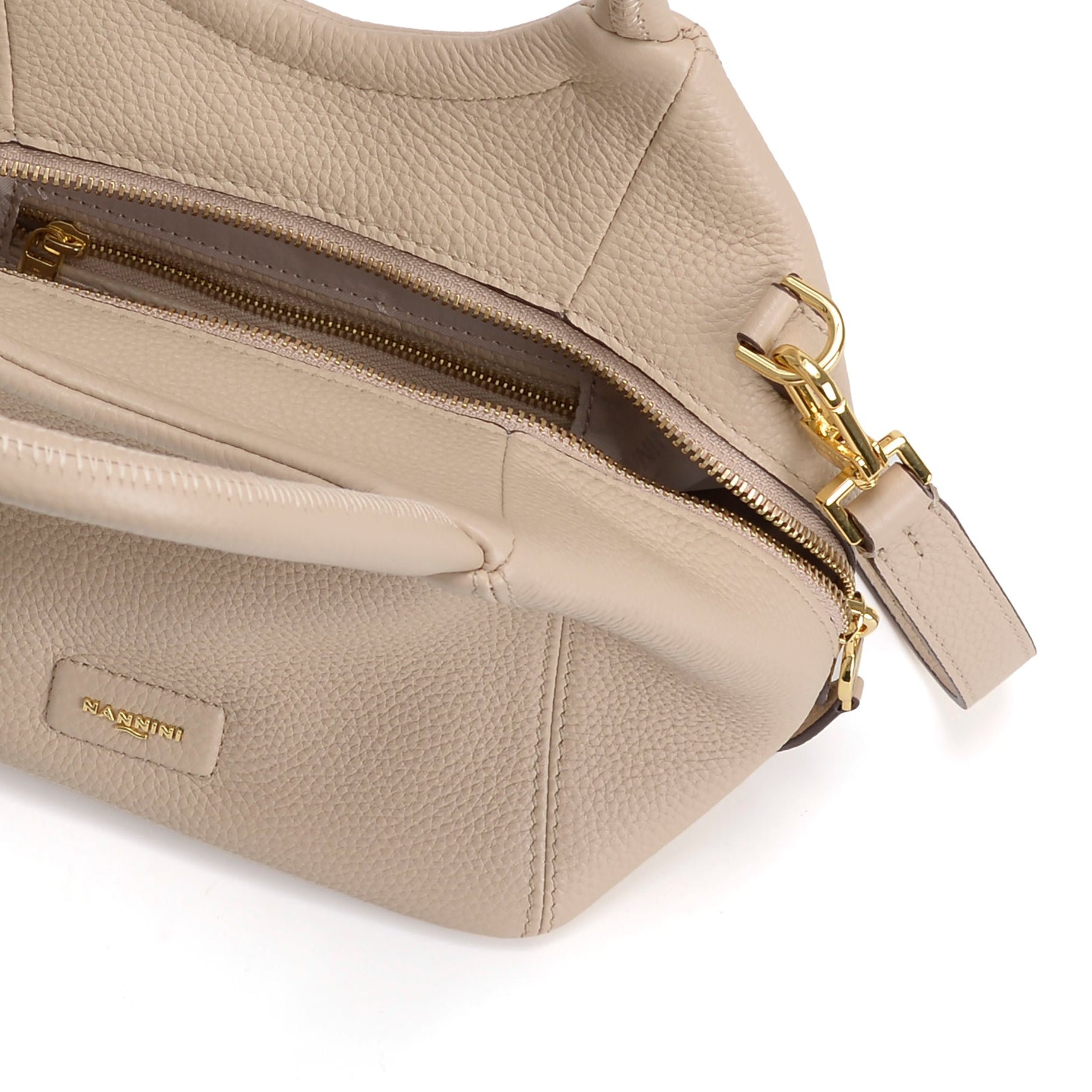 NANNINI borsa spalla donna similpelle martellata beige tracolla
