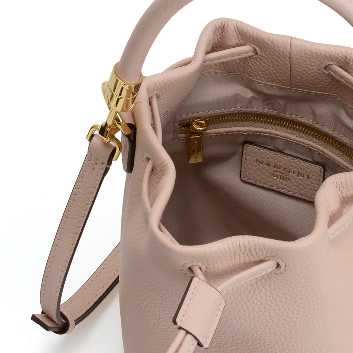NANNINI borsa spalla donna pelle martellata cipria casual