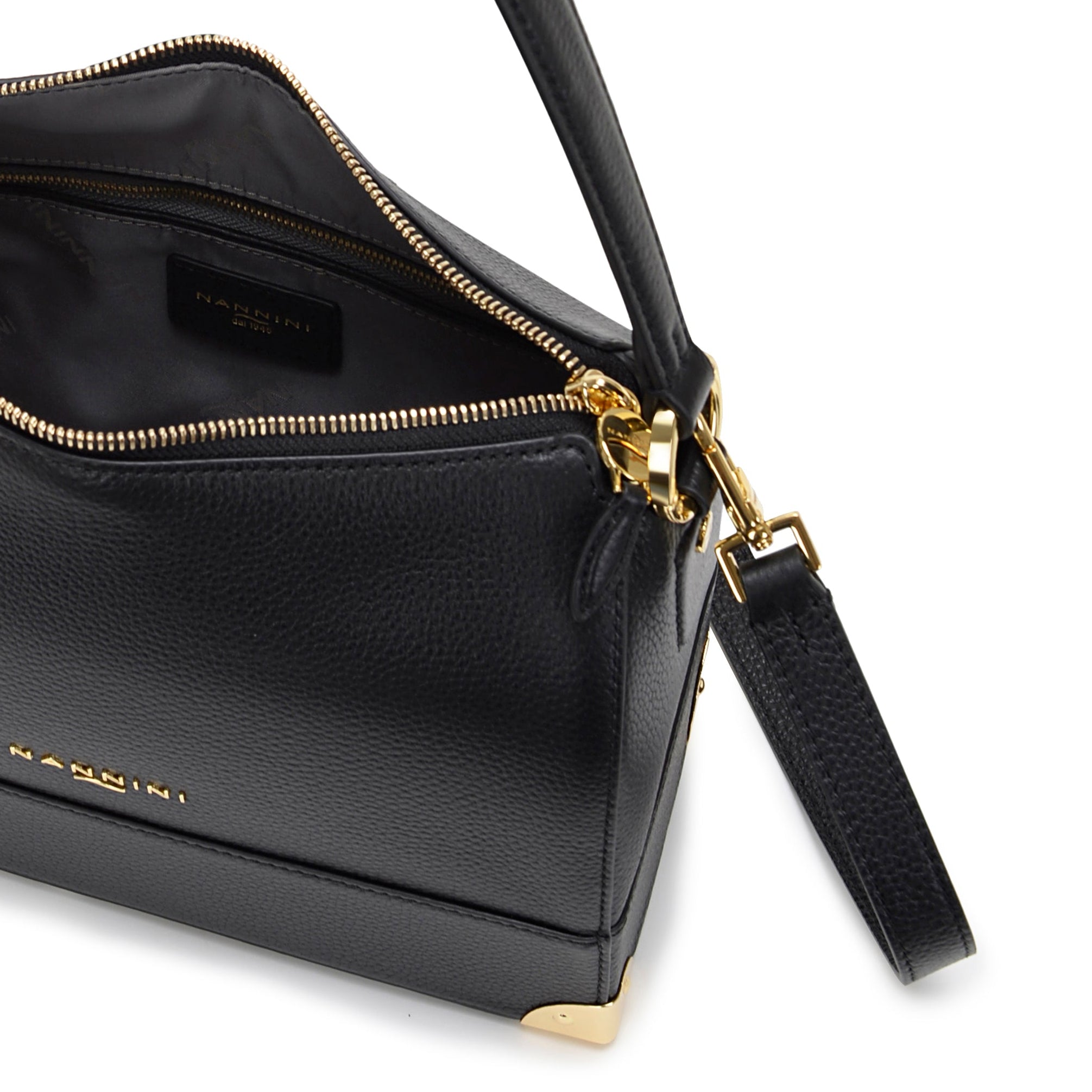 NANNINI Borsa a mano pelle trapuntata nera con catena