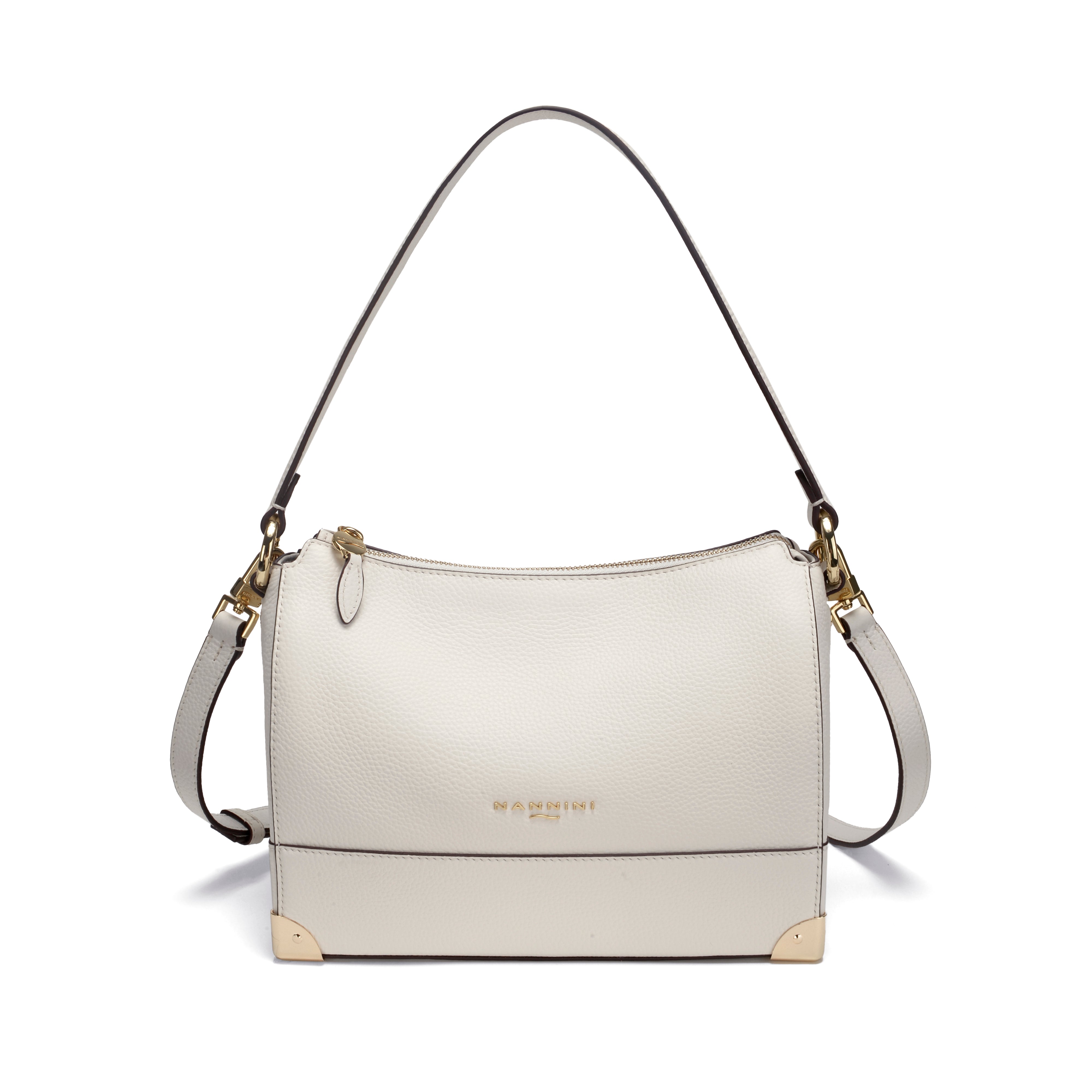 NANNINI bauletto pelle martellata bianco sporco mano tracolla