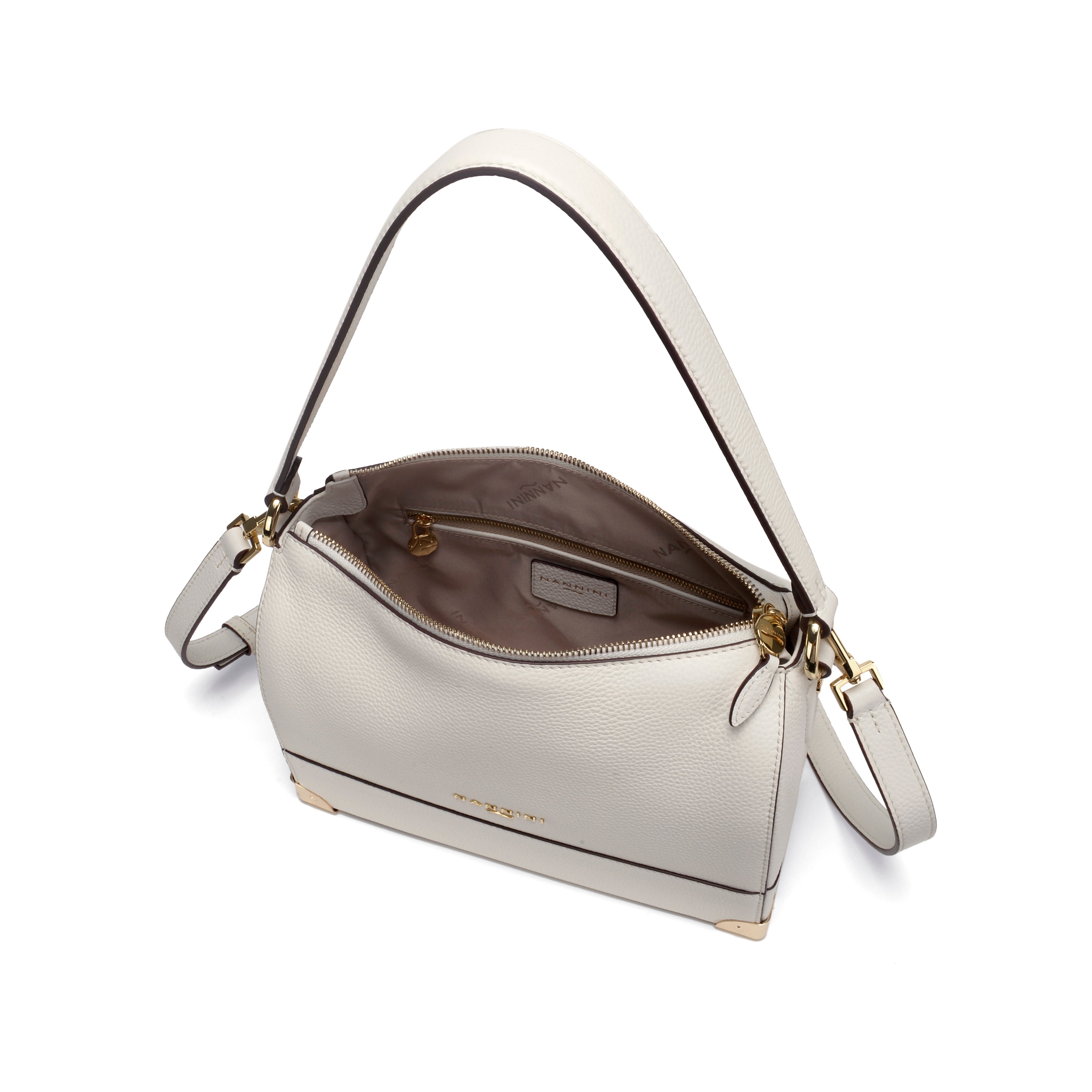 NANNINI Off-White tracolla pelle intrecciata mini bianca avorio