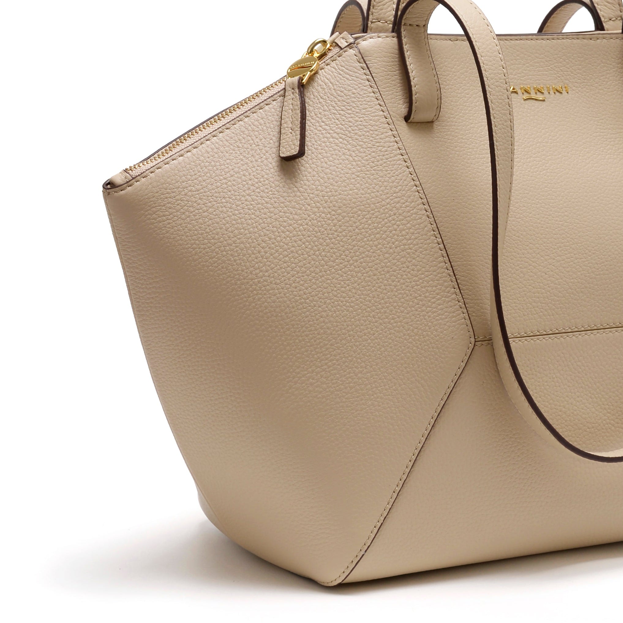 NANNINI Borsa a mano pelle martellata beige tracolla regolabile