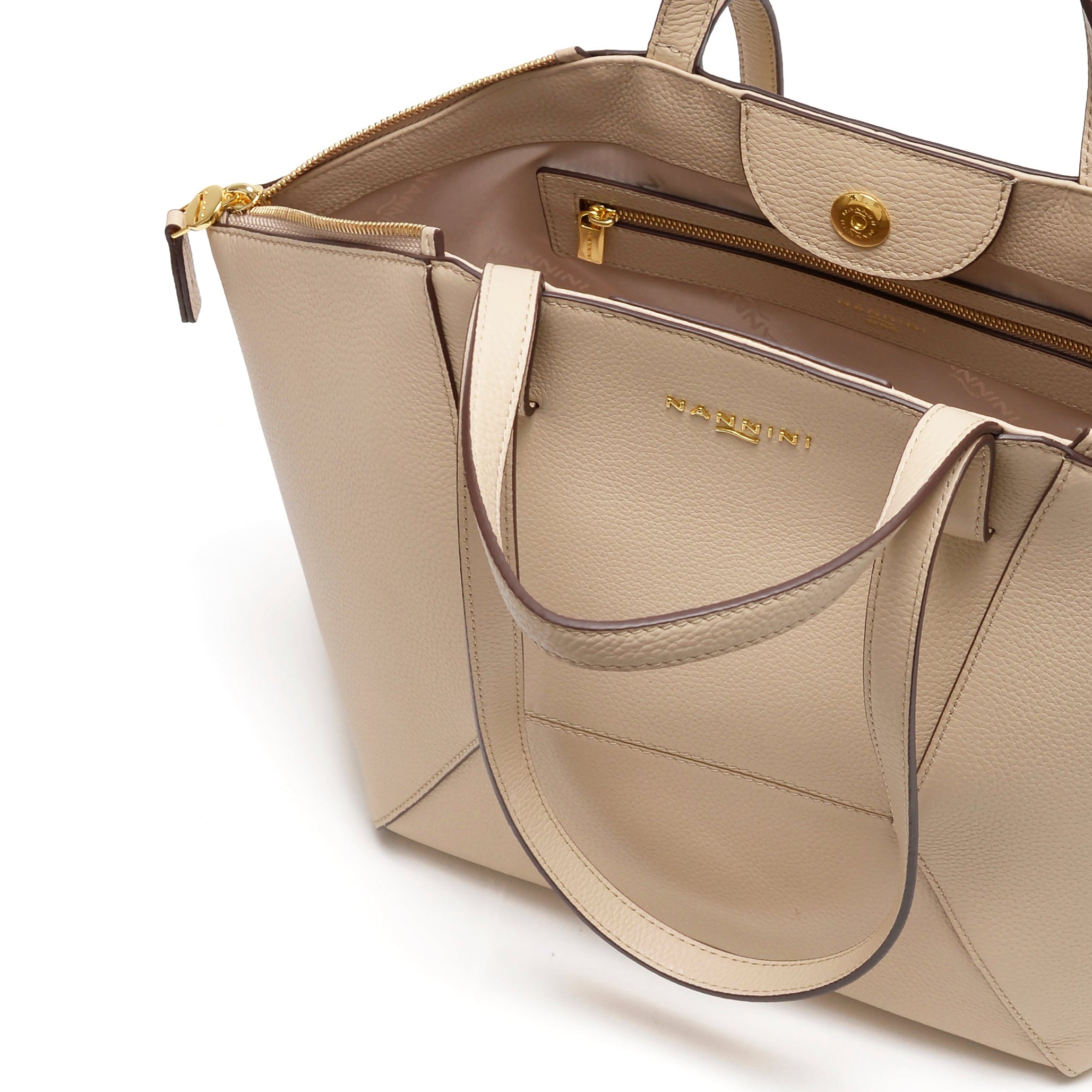 NANNINI tracolla semirigida pelle martellata beige chiaro borsa