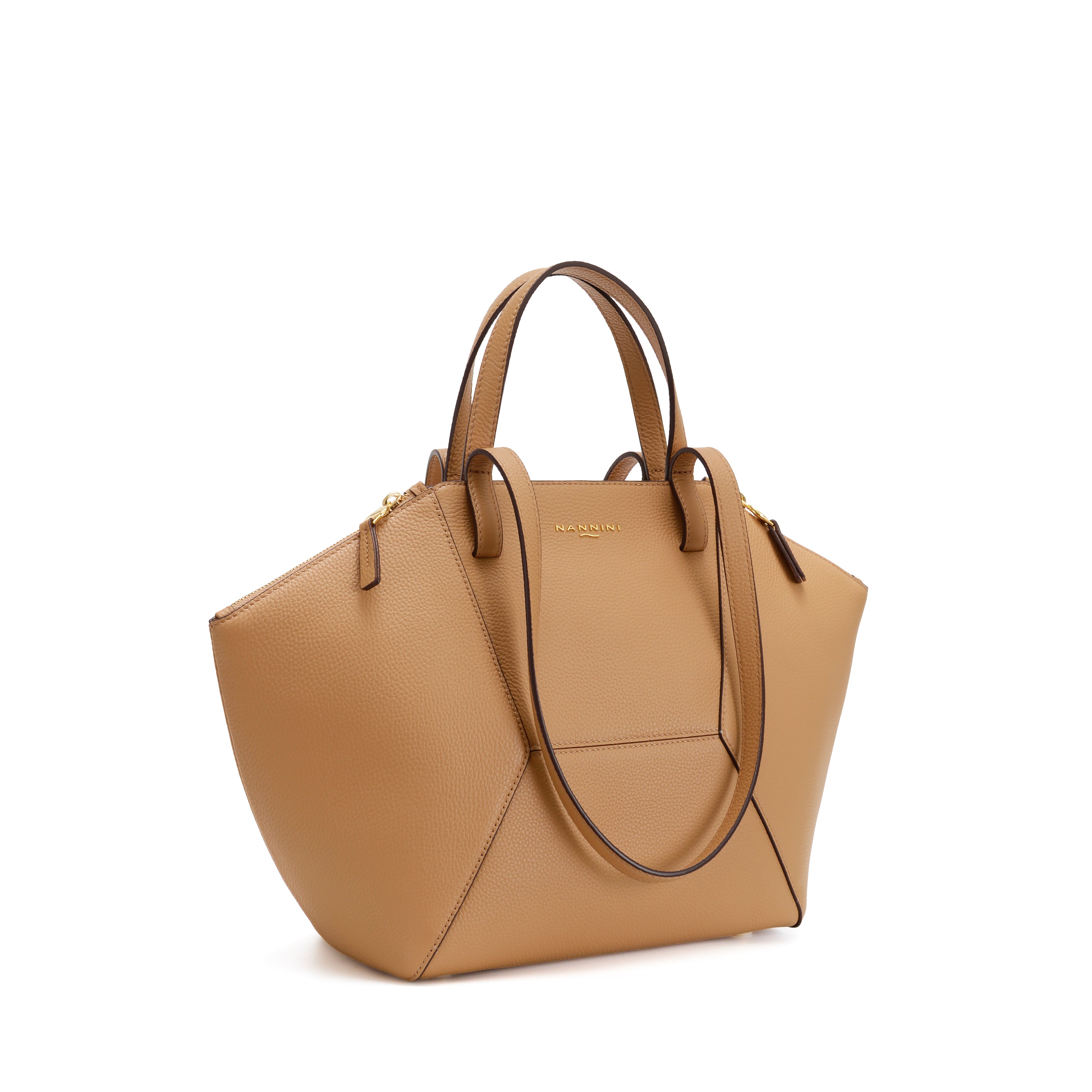 NANNINI borsa secchiello pelle martellata cammello chiaro