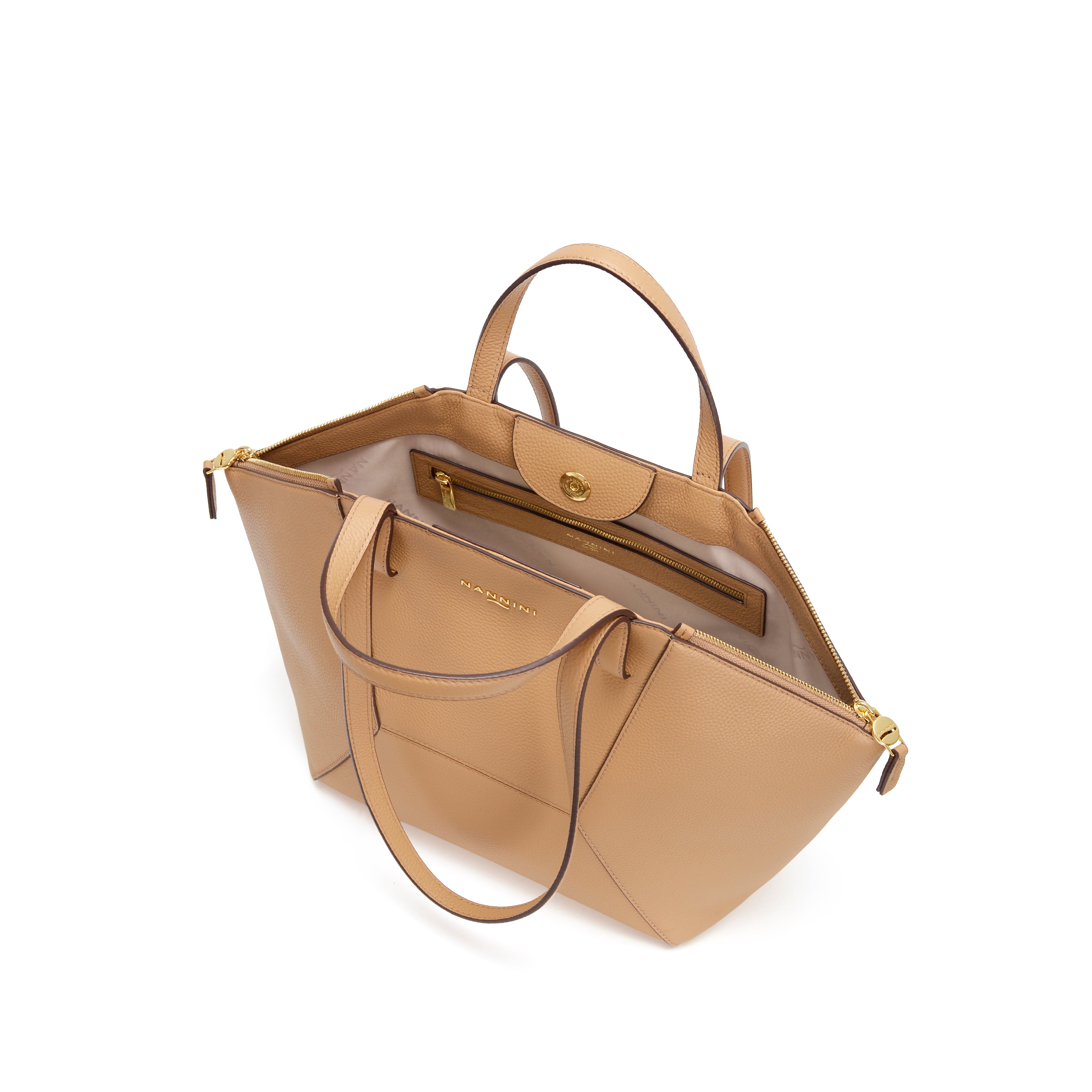 NANNINI shopper similpelle marrone chiusura lampo doppia manico