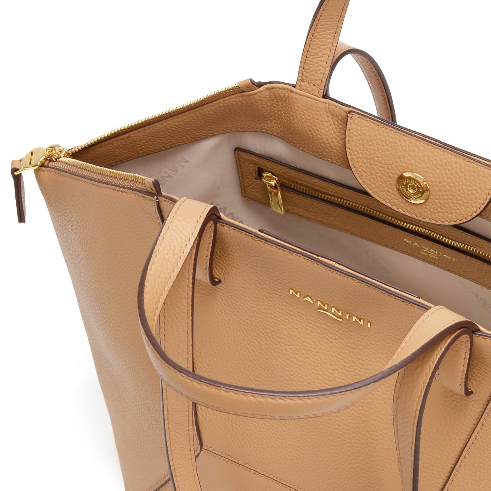 NANNINI borsa secchiello pelle camel martellata donna manico tracolla