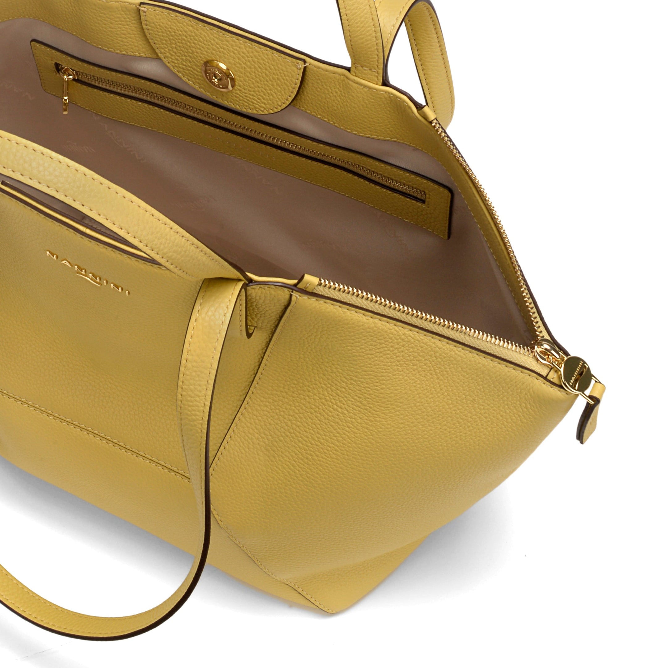 NANNINI borsa spalla donna pelle martellata gialla manico catena