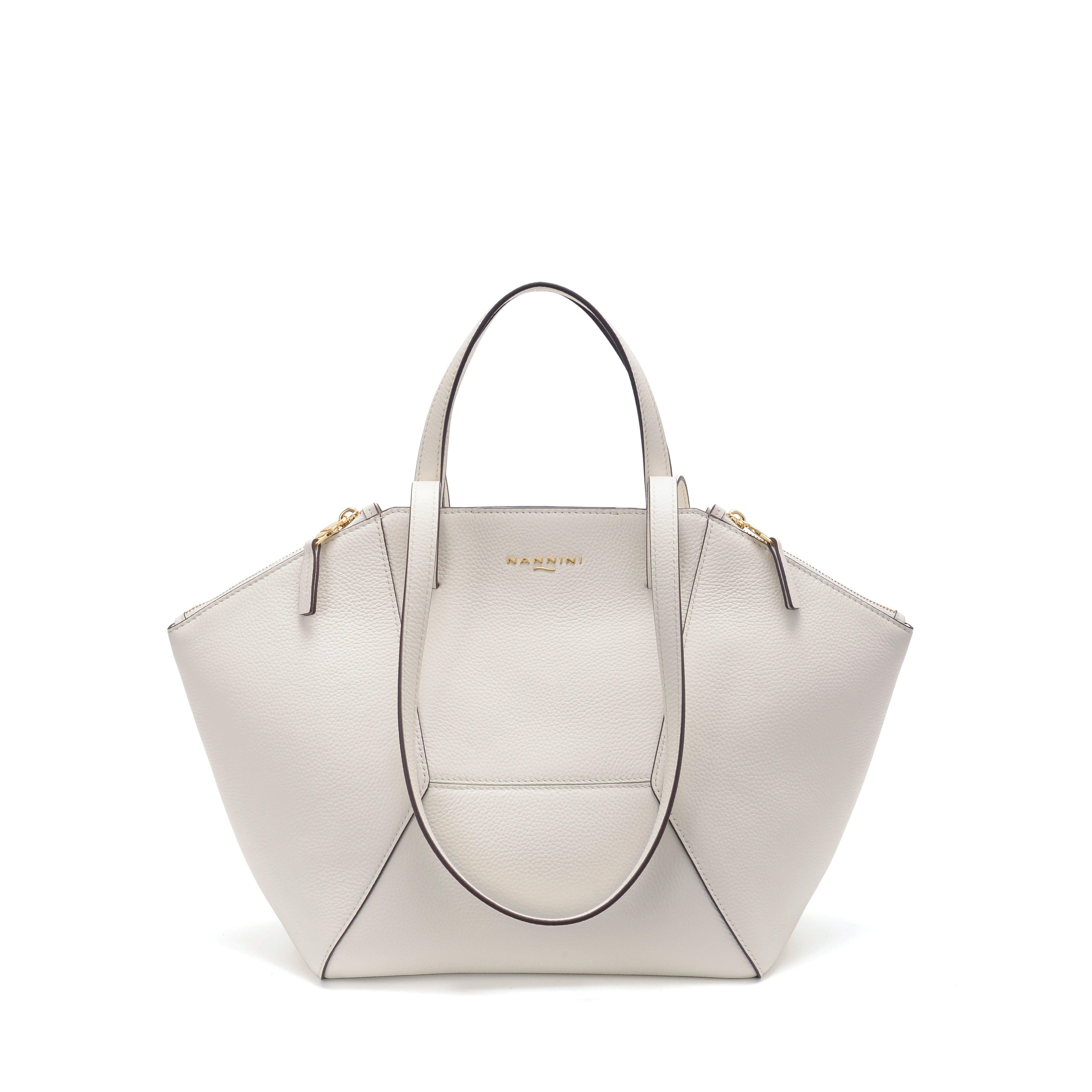 NANNINI Shopper ecopelle liscia beige tracolla catena oro