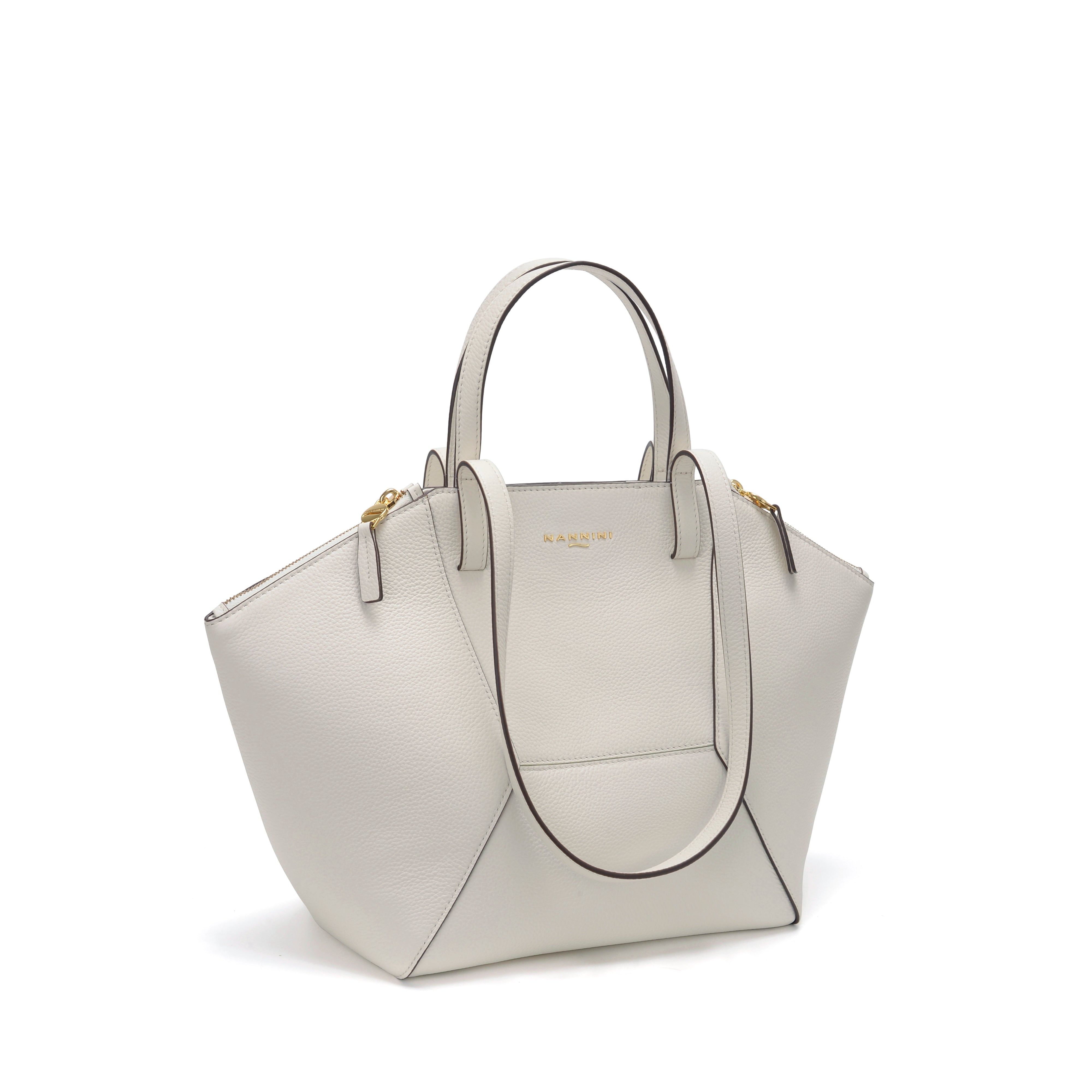 NANNINI borsa spalla donna pelle liscia bianco panna