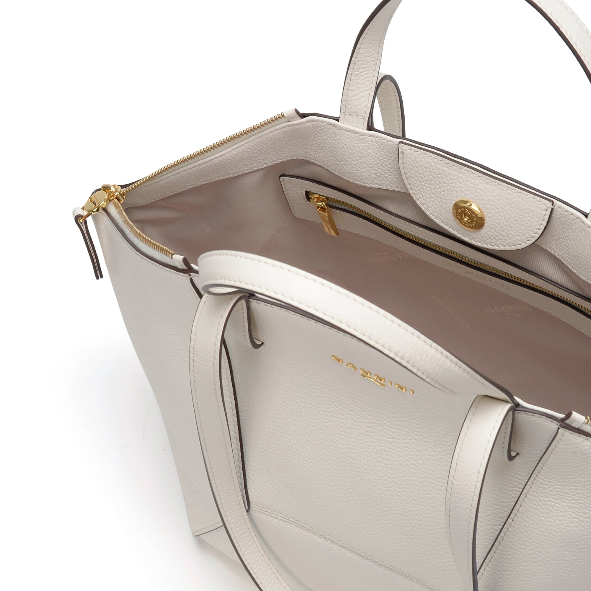 NANNINI borsa secchiello pelle martellata logo Off-White beige