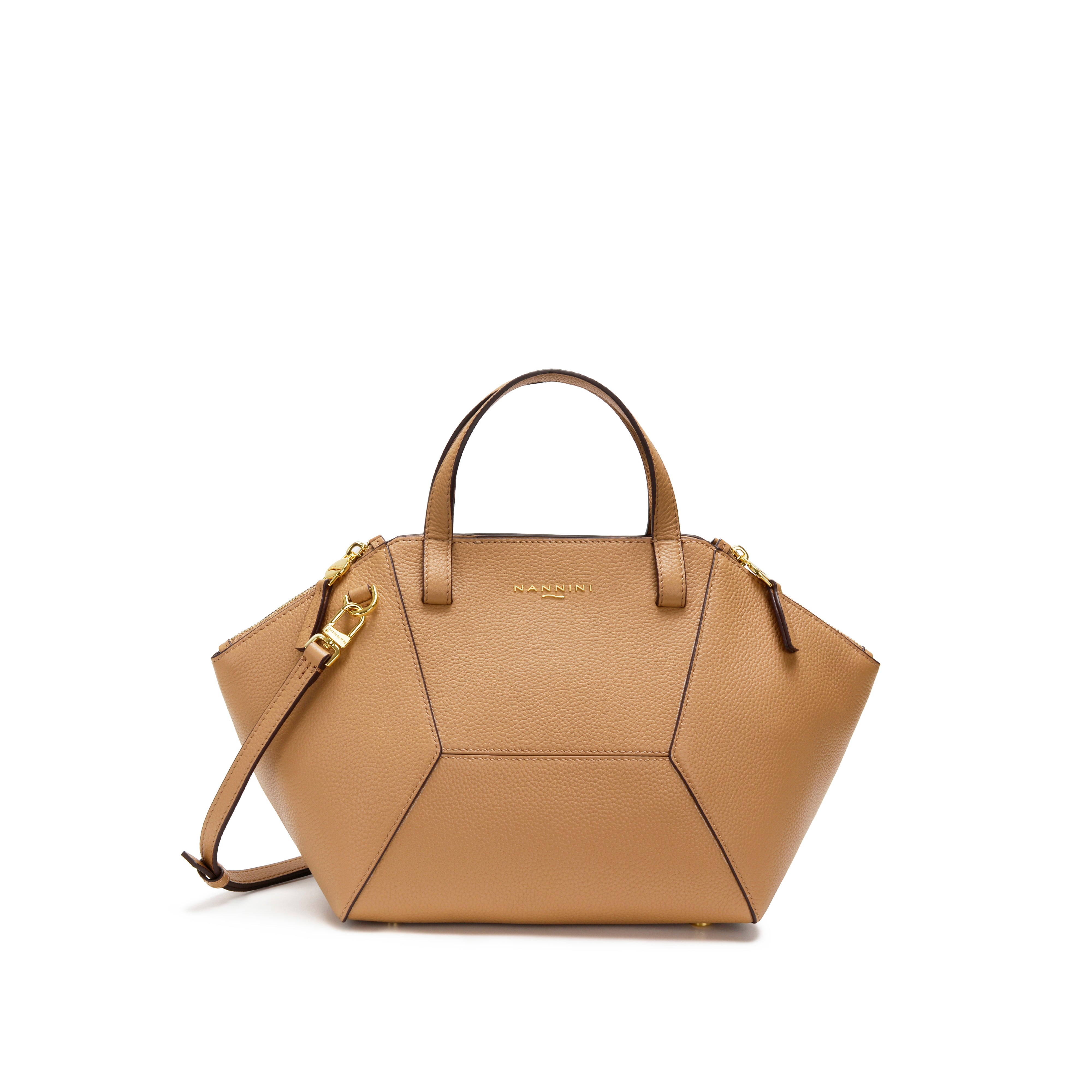 NANNINI borsa secchiello pelle martellata cammello catena oro