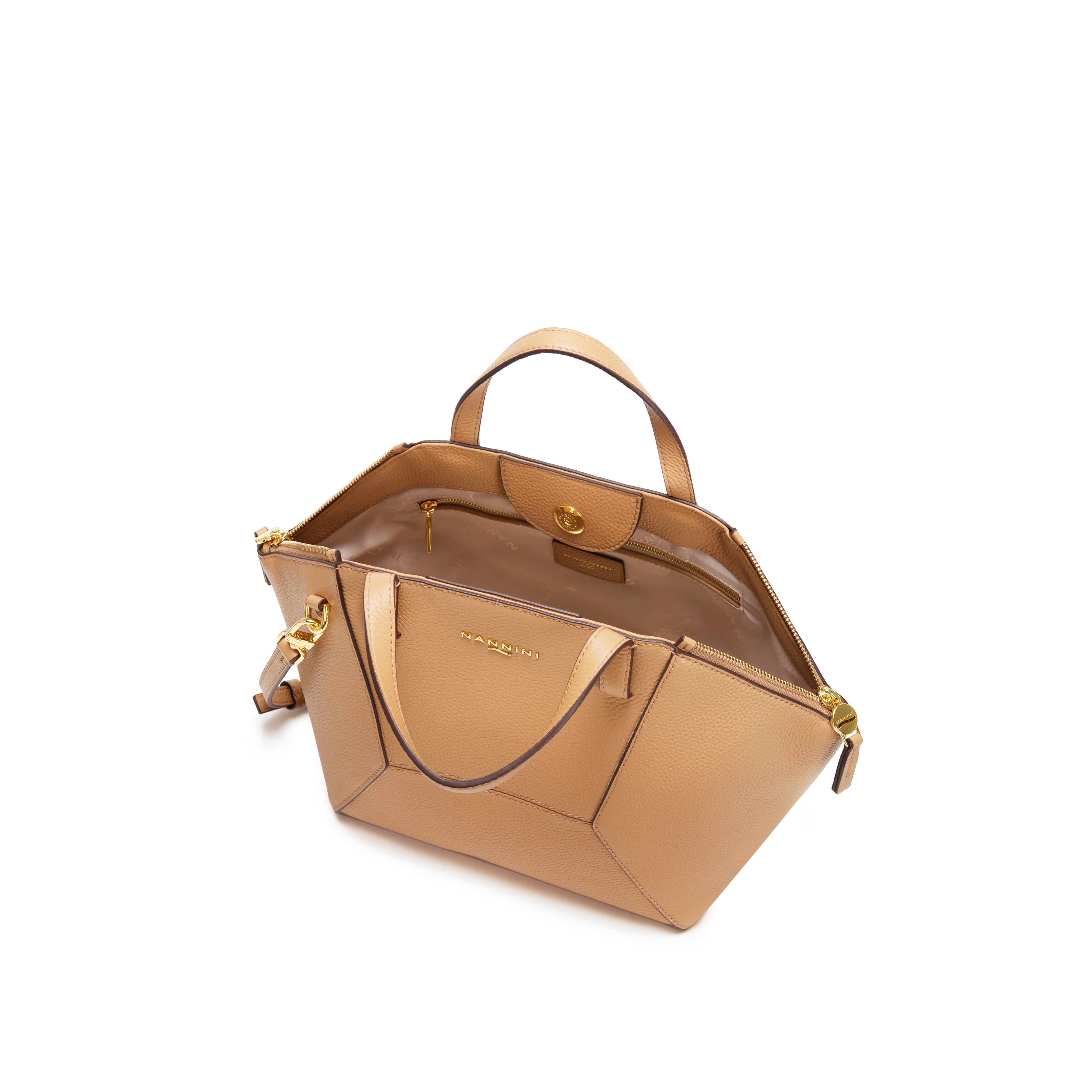 NANNINI borsa secchiello pelle camel chiusura coulisse logo