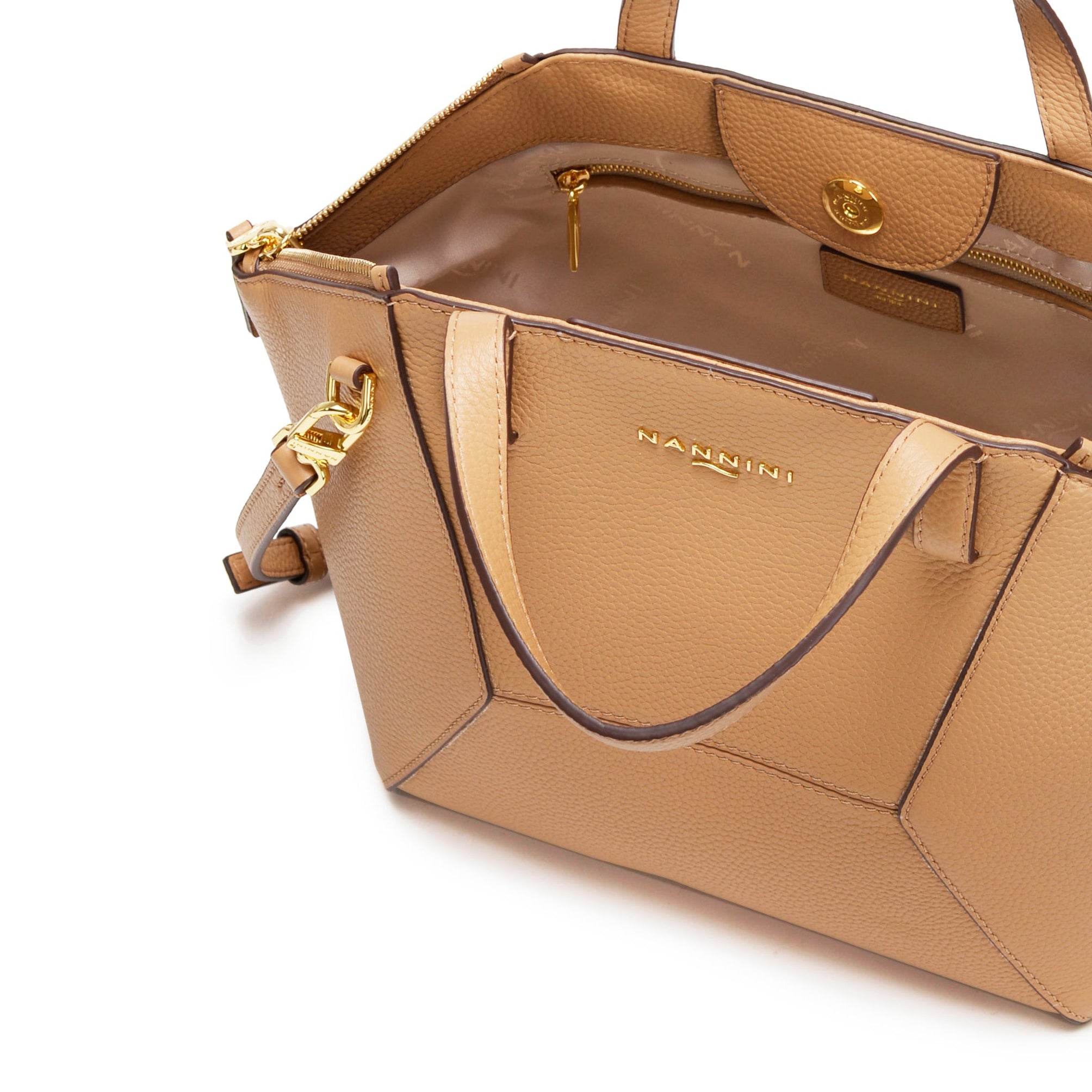NANNINI borsa spalla donna camel pelle martellata