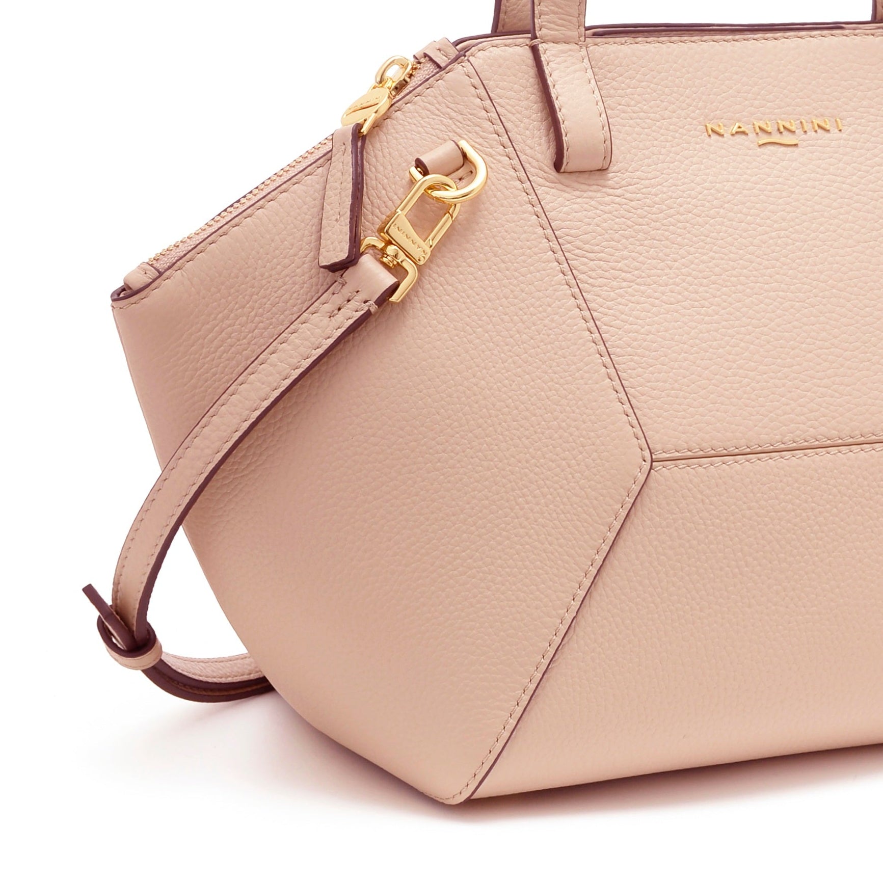 NANNINI borsa secchiello pelle saffiano cipria logo oro